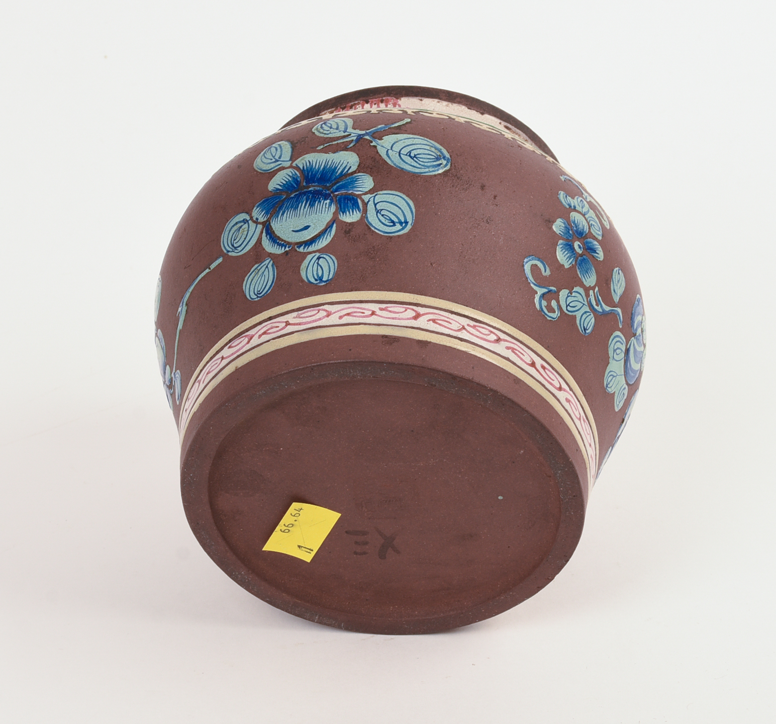 Unusual Chinese Enamel Decorated Yixing Pottery Jar
