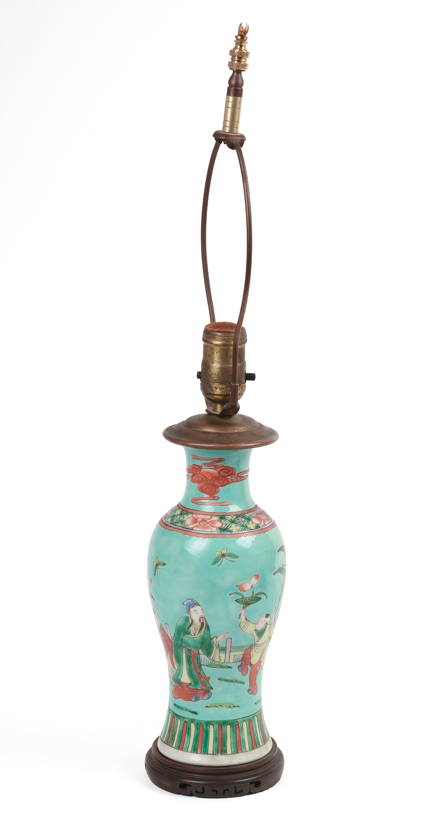 Chinese Famille Rose Turquoise Ground Porcelain Lamp
