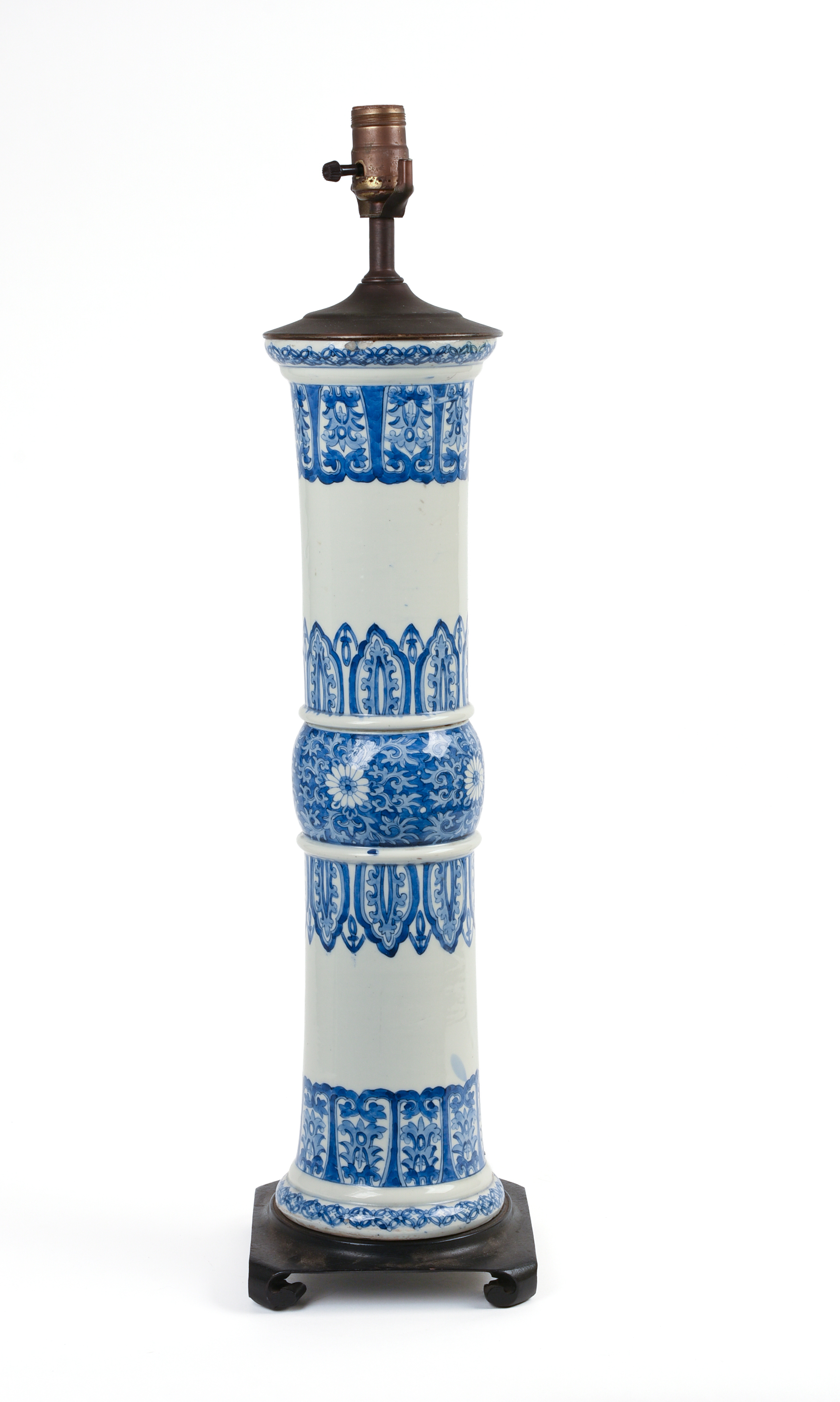 Large Chinese or Japanese Blue and White Porcelain Lamp