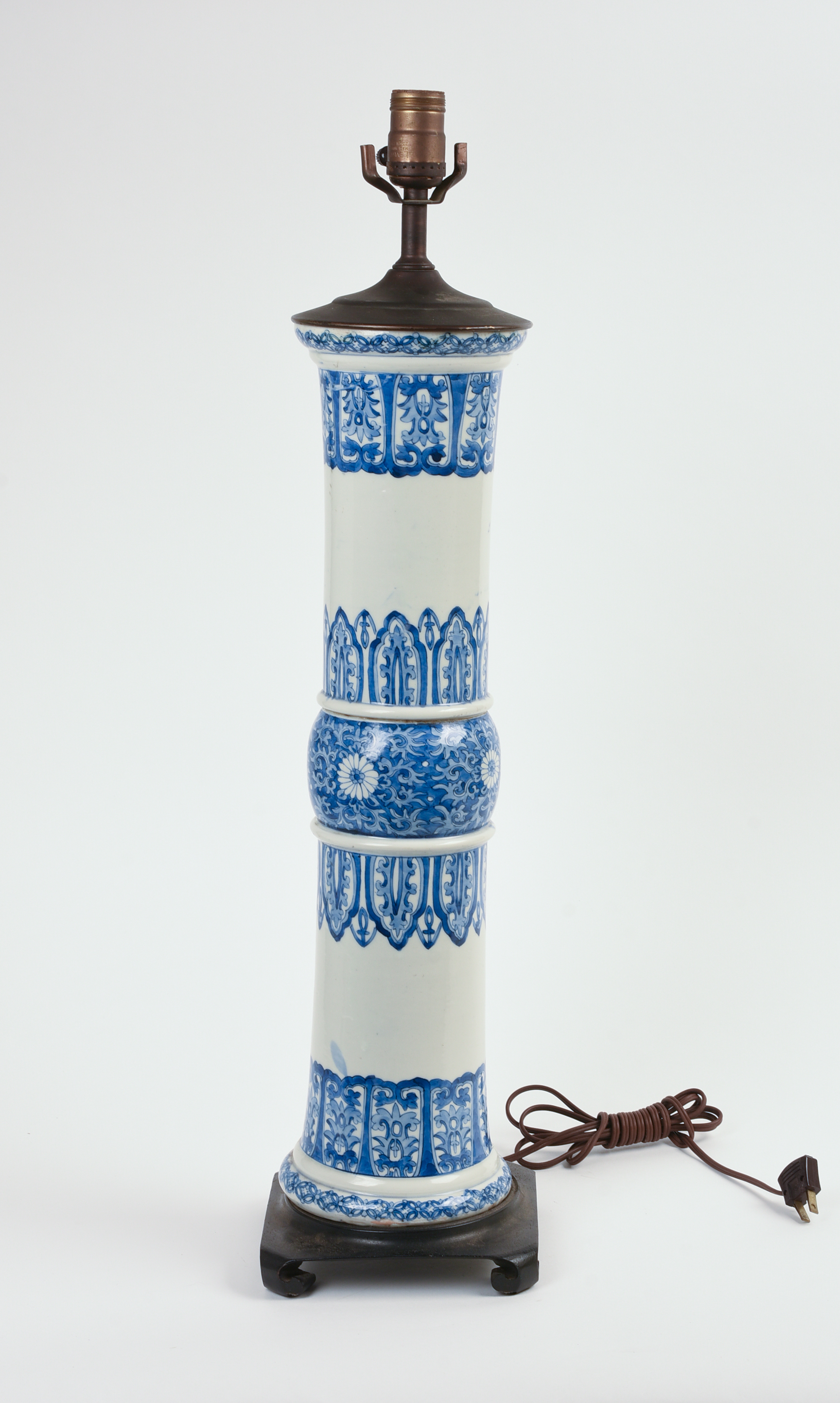 Large Chinese or Japanese Blue and White Porcelain Lamp