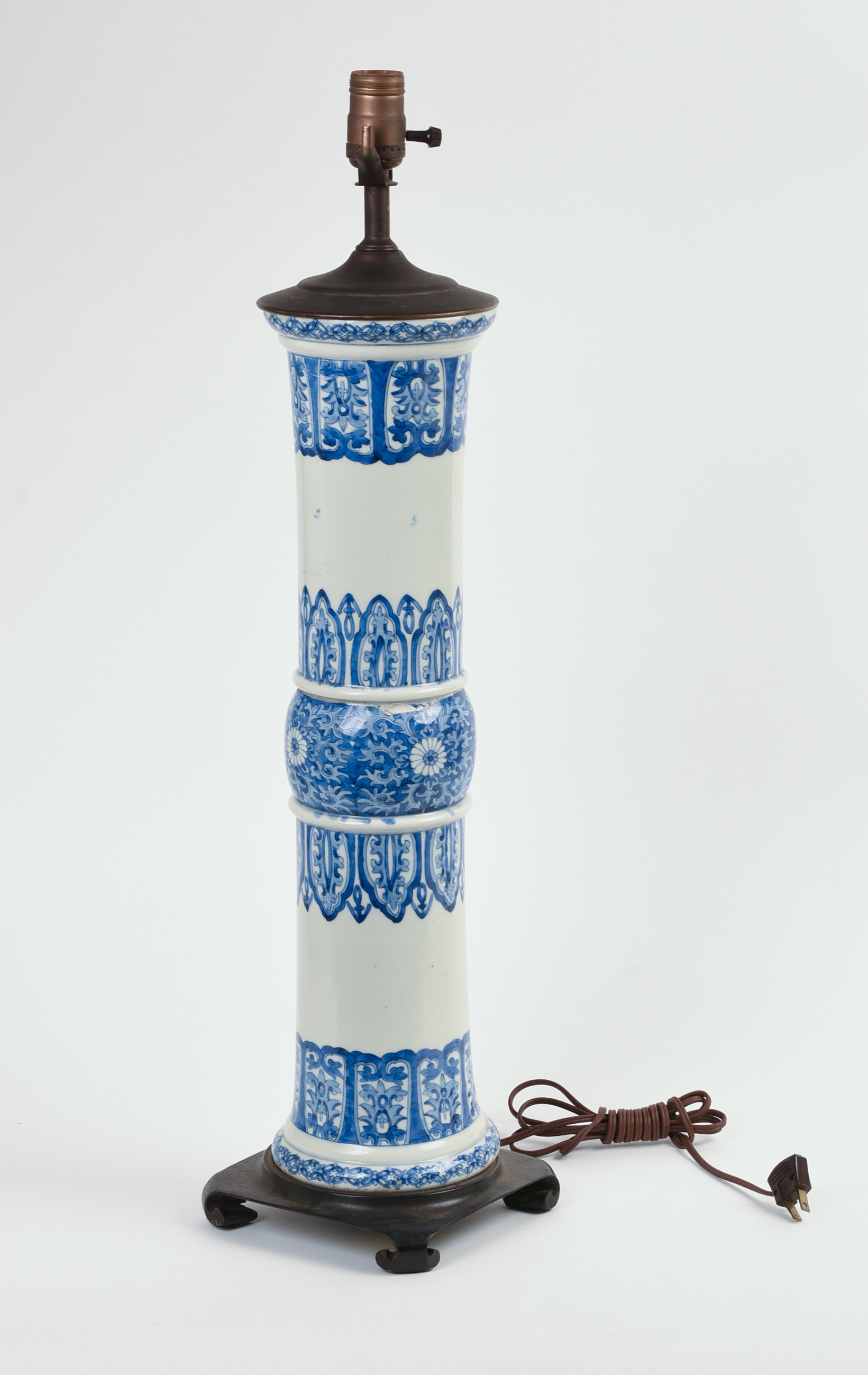 Large Chinese or Japanese Blue and White Porcelain Lamp