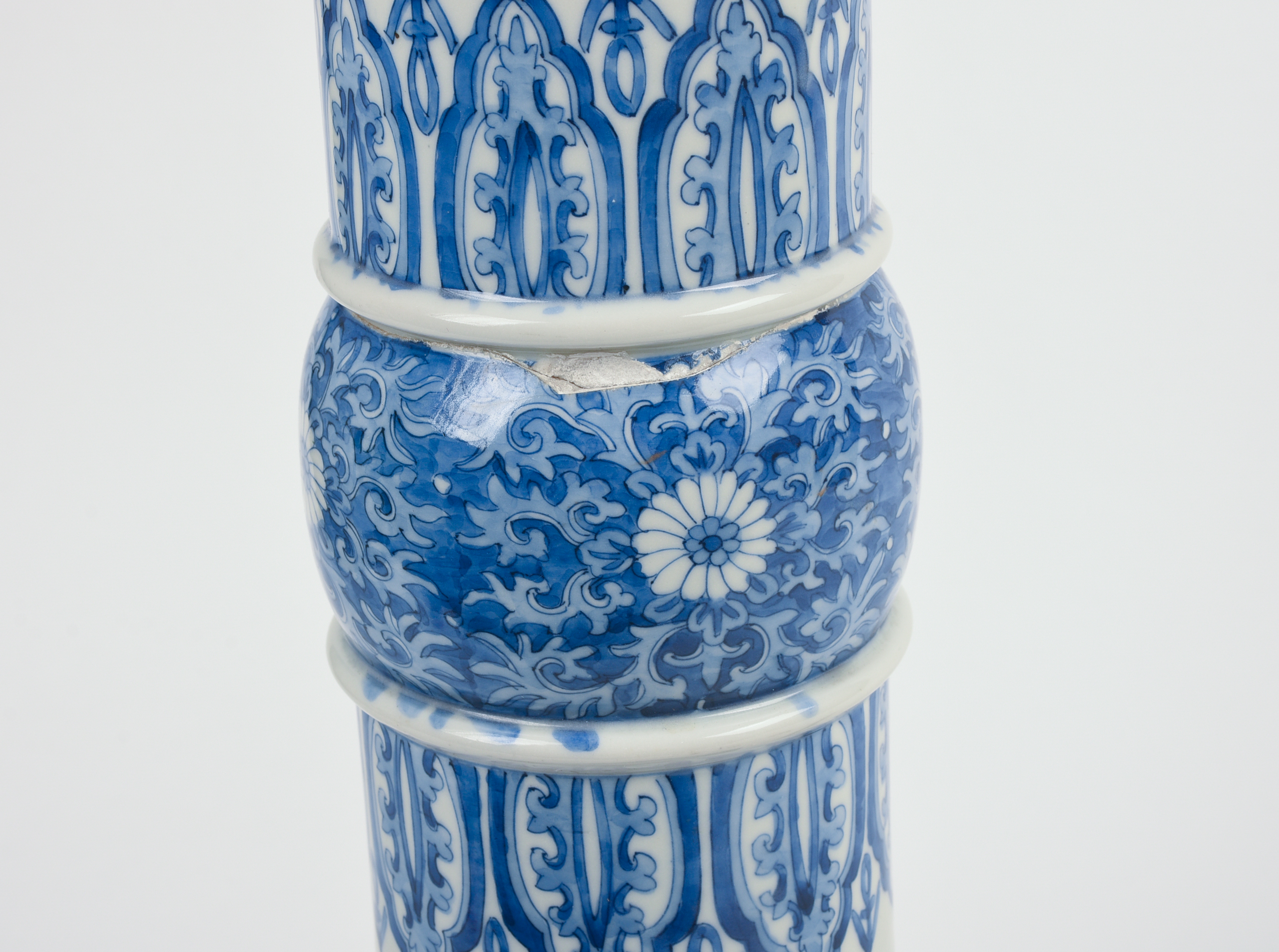 Large Chinese or Japanese Blue and White Porcelain Lamp