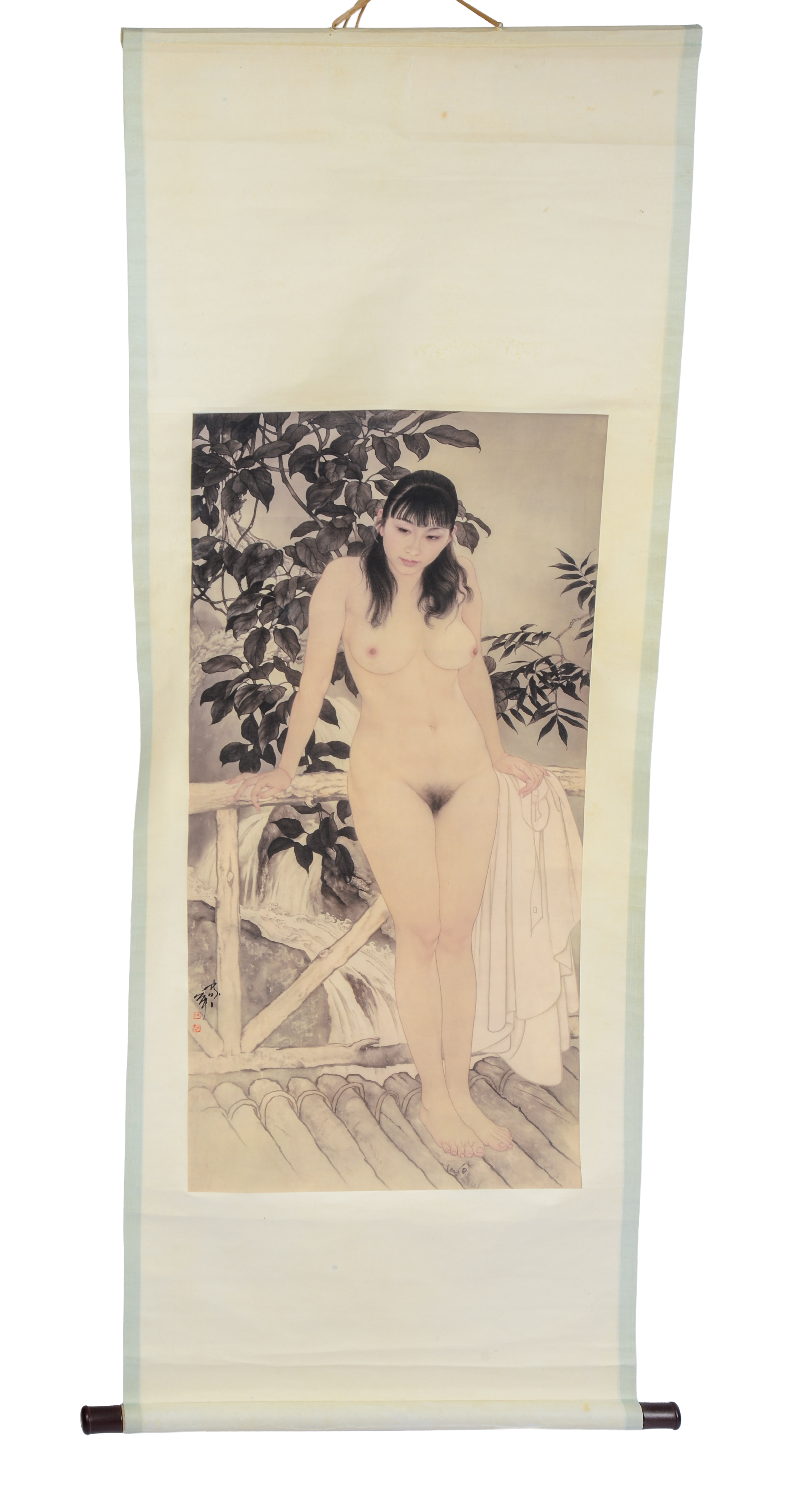 Chinese Printed Scroll of a Nude Woman