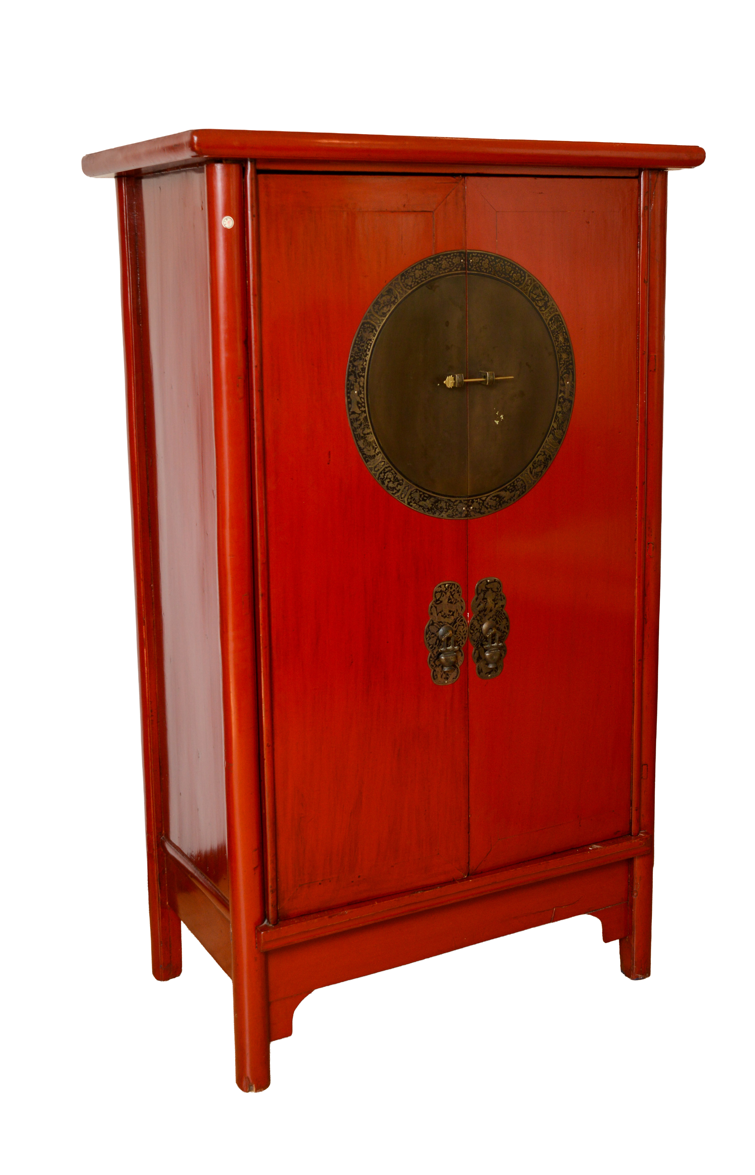 Chinese Red Lacquer Two Door Cabinet.