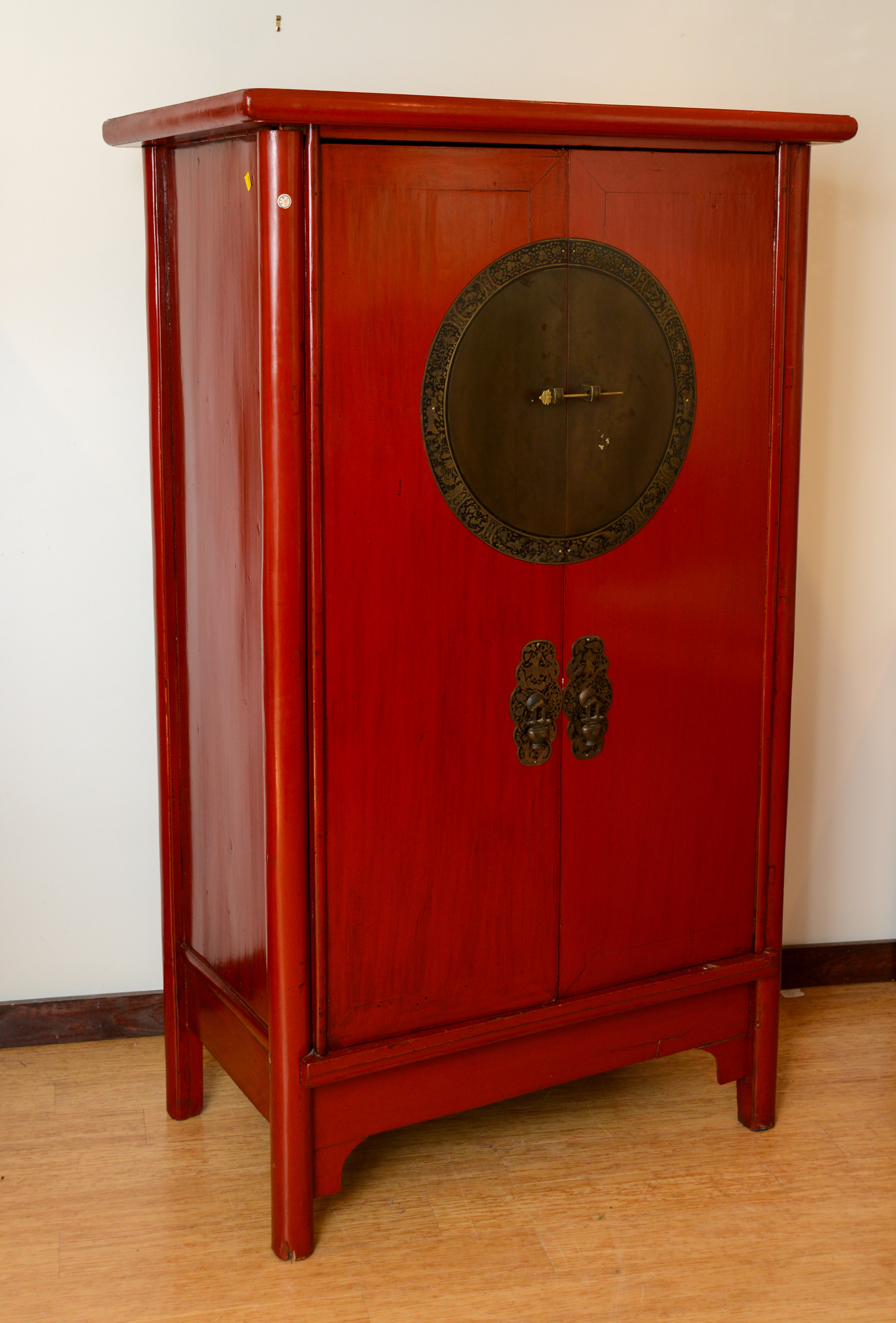 Chinese Red Lacquer Two Door Cabinet.