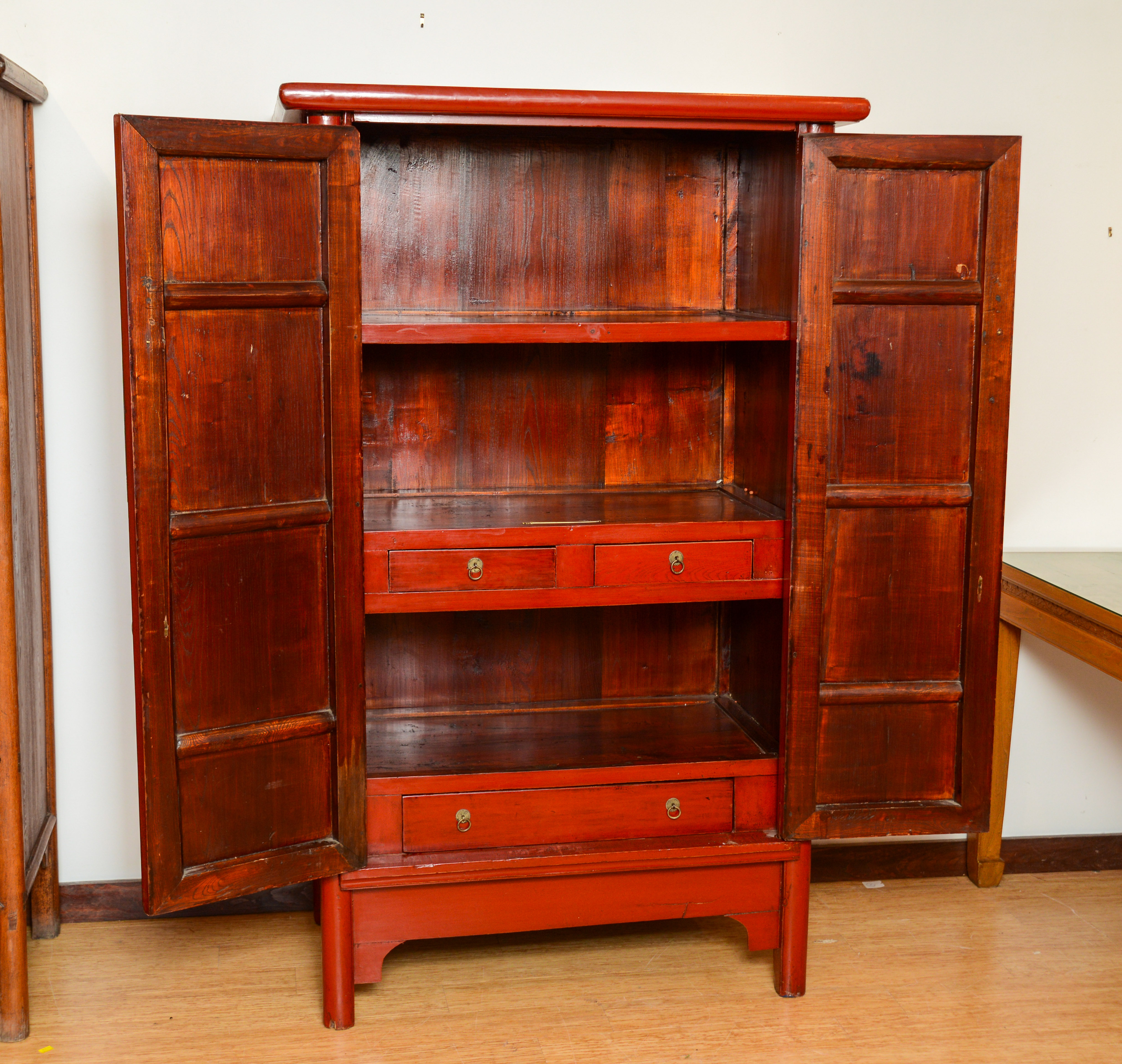 Chinese Red Lacquer Two Door Cabinet.