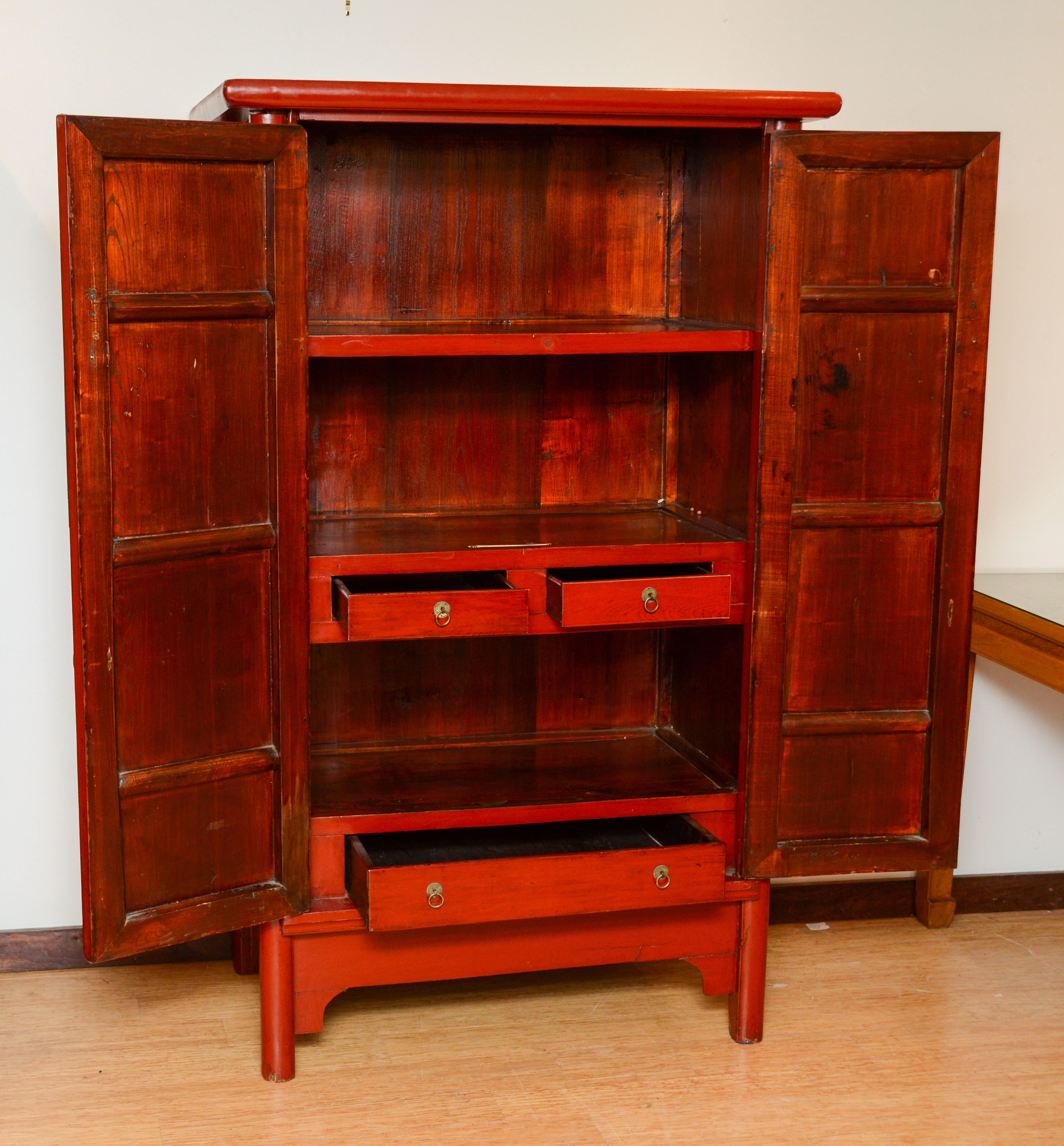 Chinese Red Lacquer Two Door Cabinet.