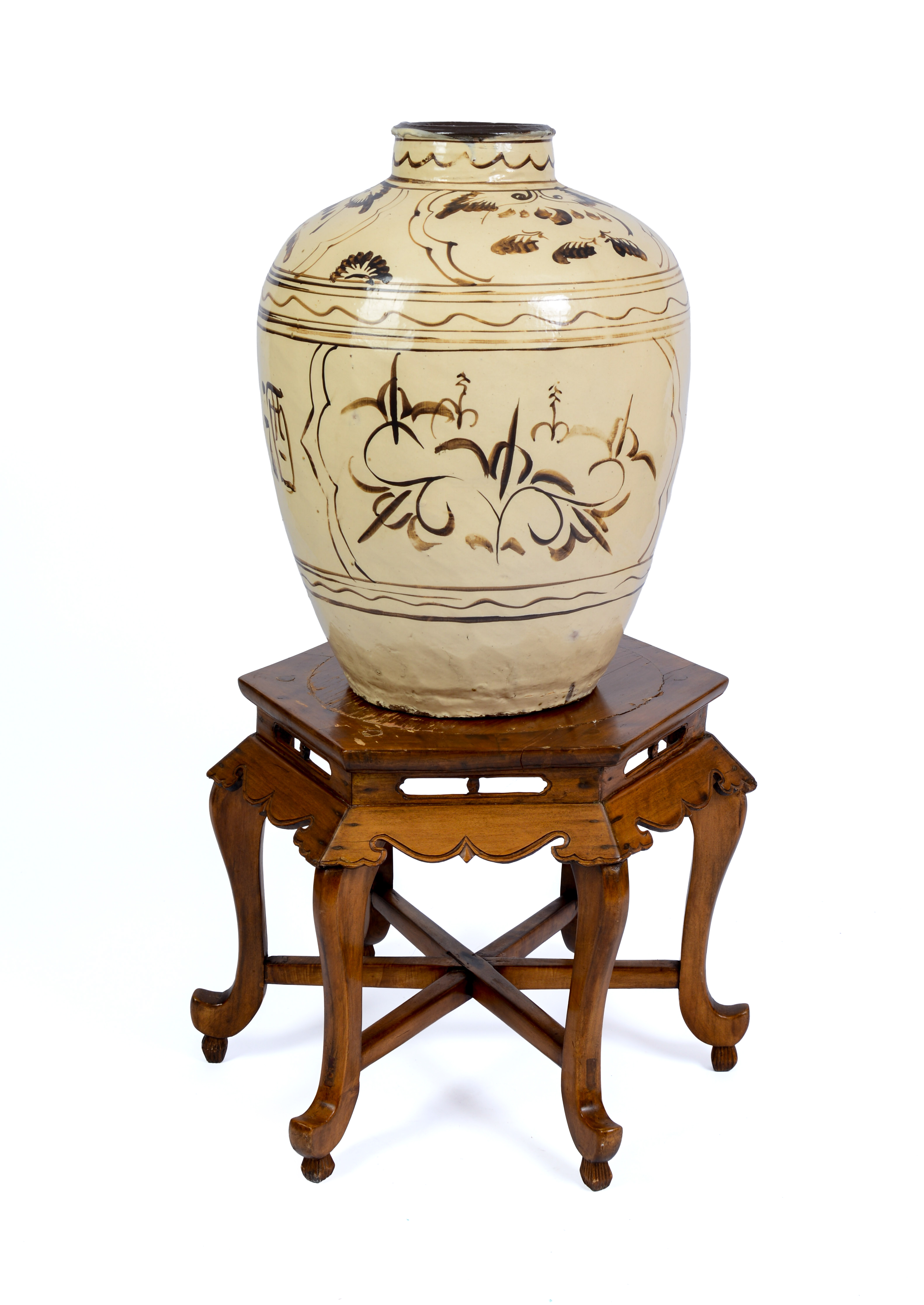 Large Chinese Porcelain Urn With Stand.