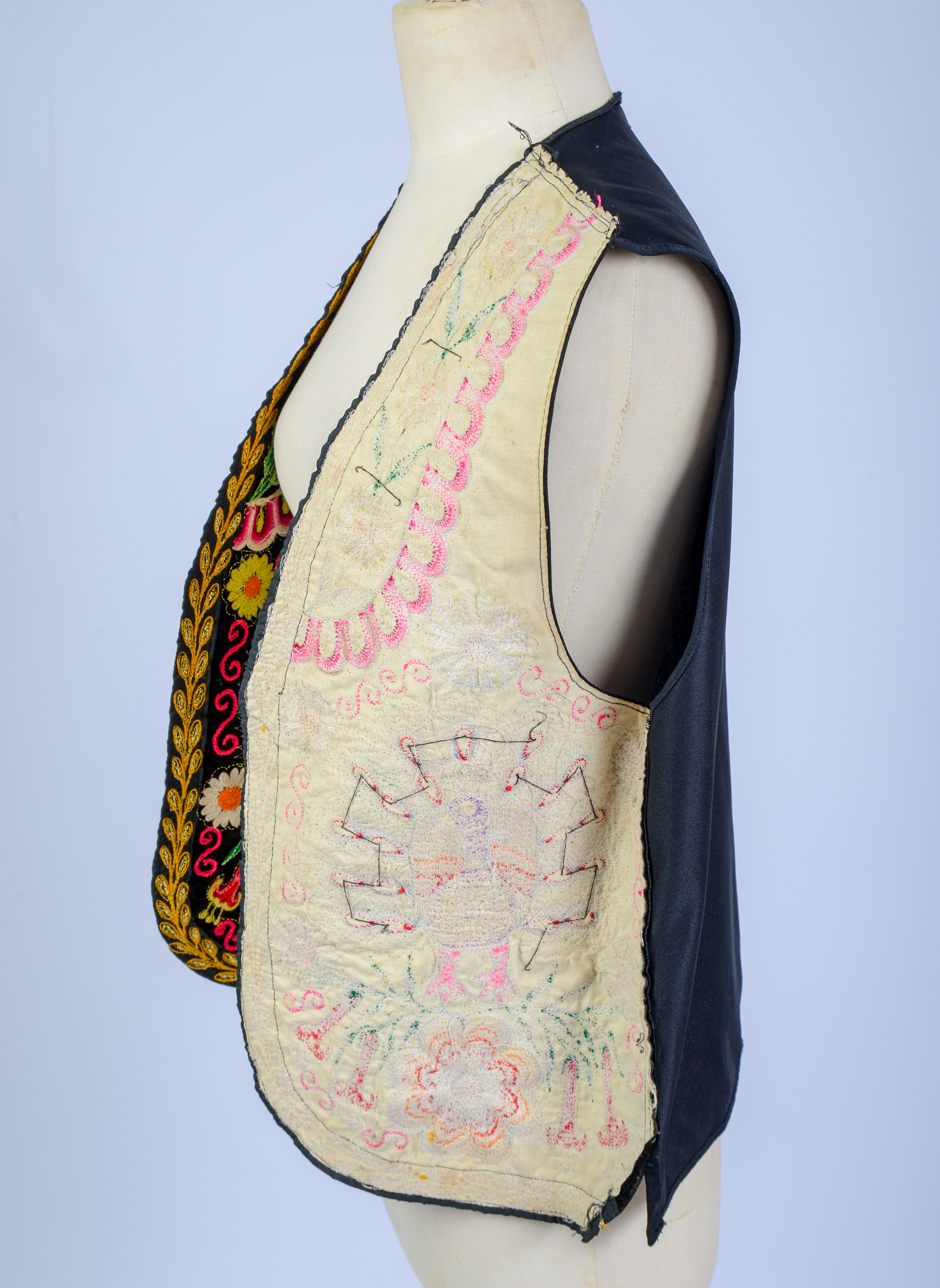 Embroidered Vest With Peacocks.