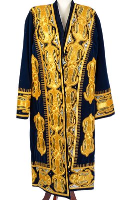 Finely Embroidered Robe With Gold Thread. Width across shoulders 20 inches, length 51 inches.