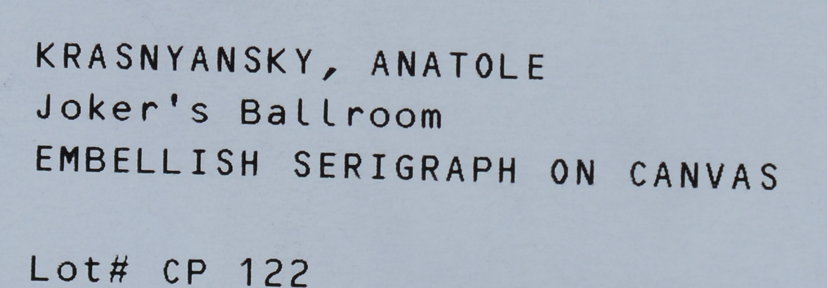 ANATOLE KRASNYANSKY. JOKER'S BALLROOM, 2012.