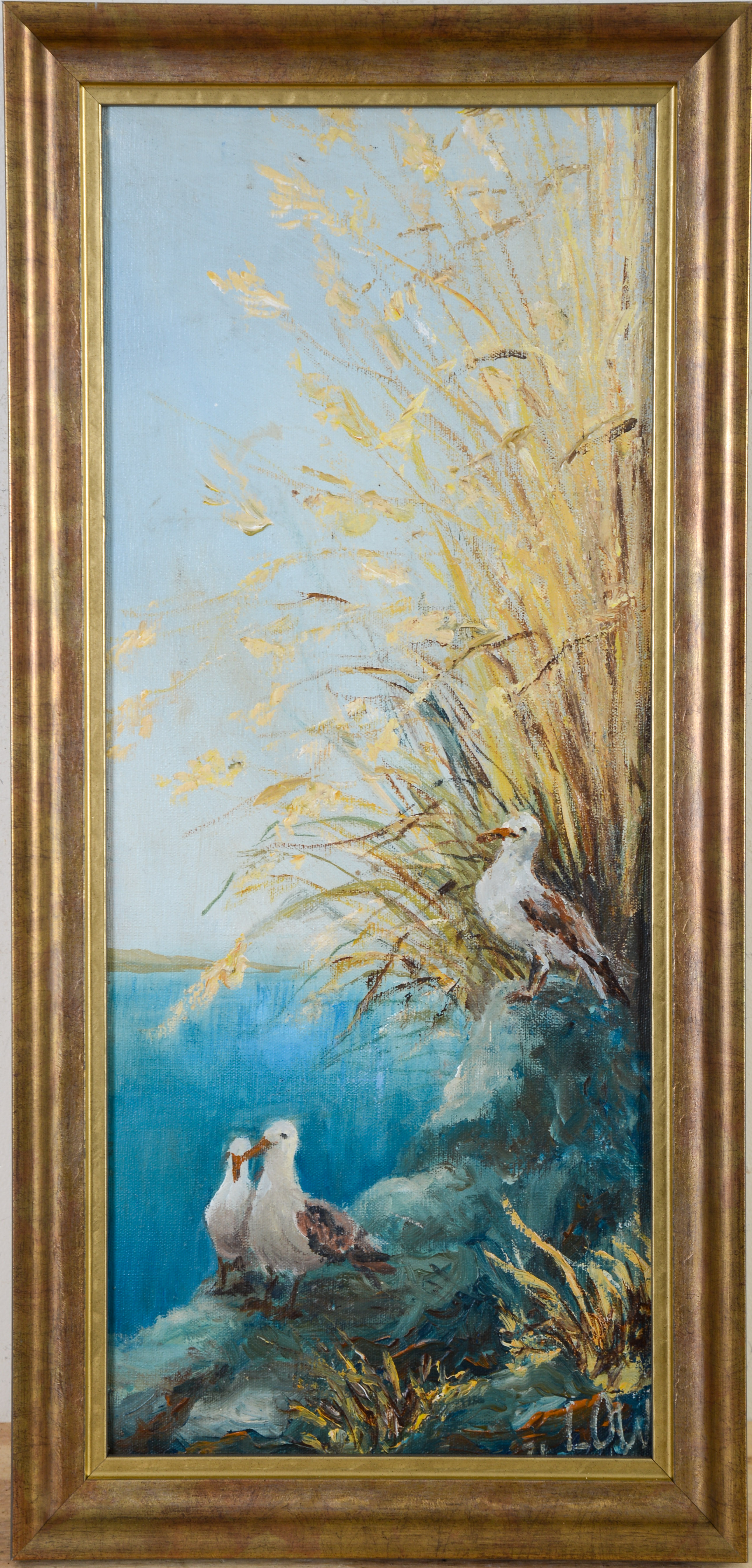 MID CENTURY PAINTING OF SEAGULLS.