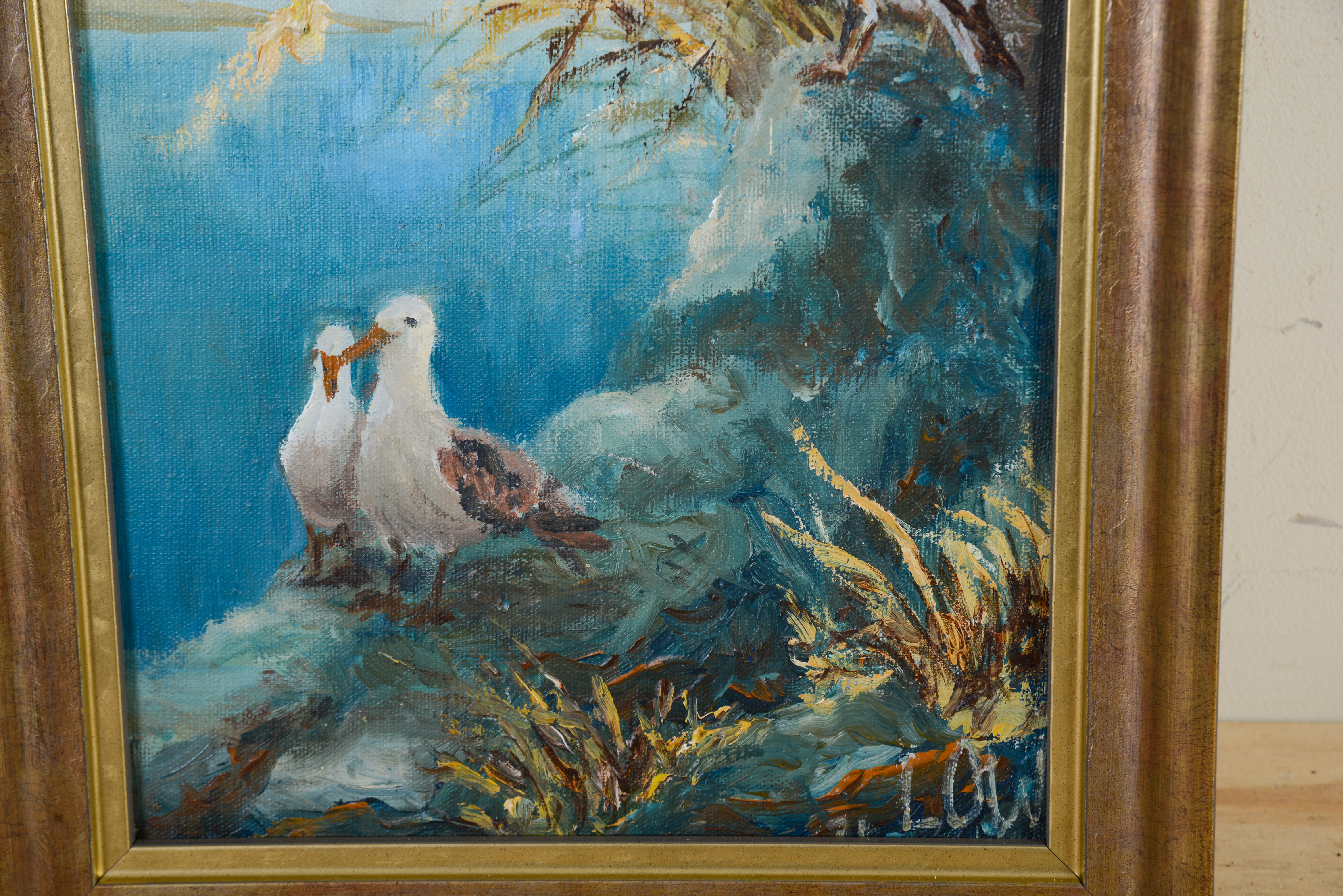 MID CENTURY PAINTING OF SEAGULLS.