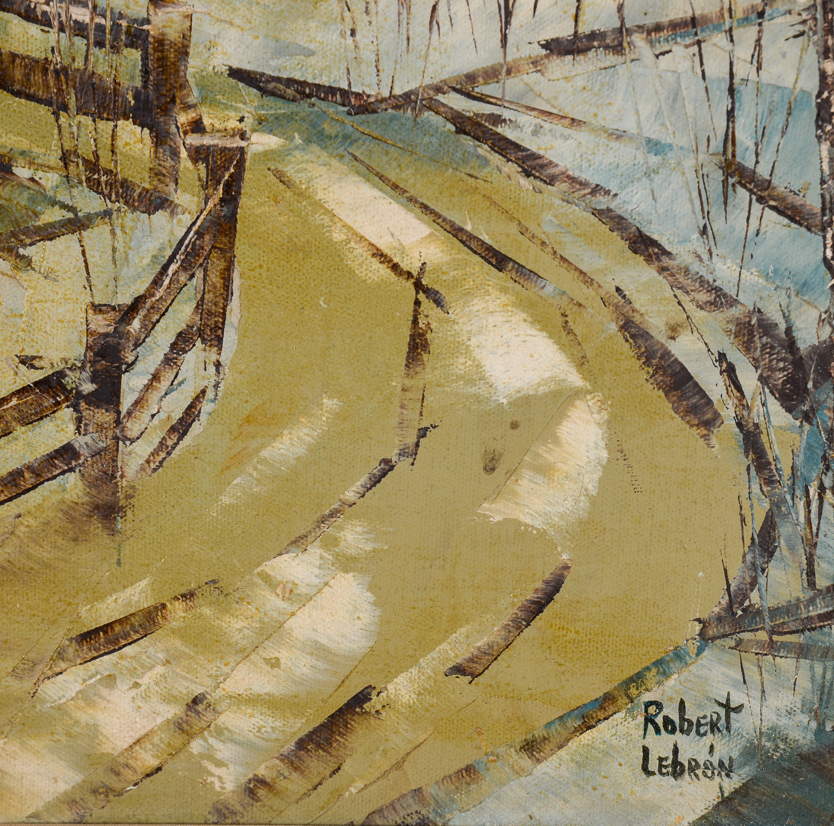 ROBERT LEBRON (1928 - 2013 NYC) LANDSCAPE WITH COVERED BRIDGE.