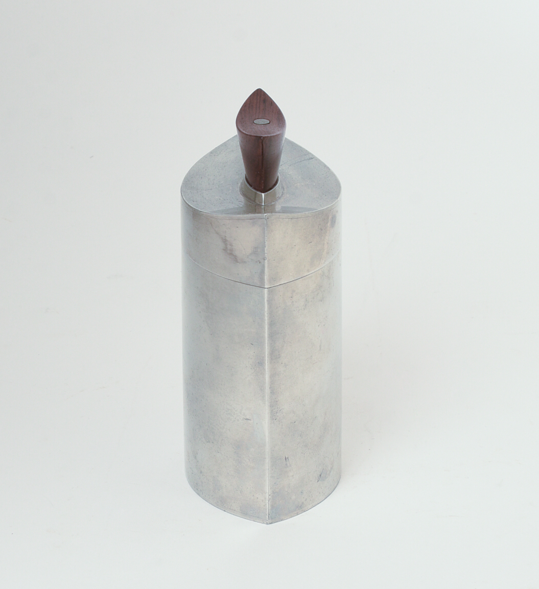 MID CENTURY MODERN PEWTER CONTAINER.