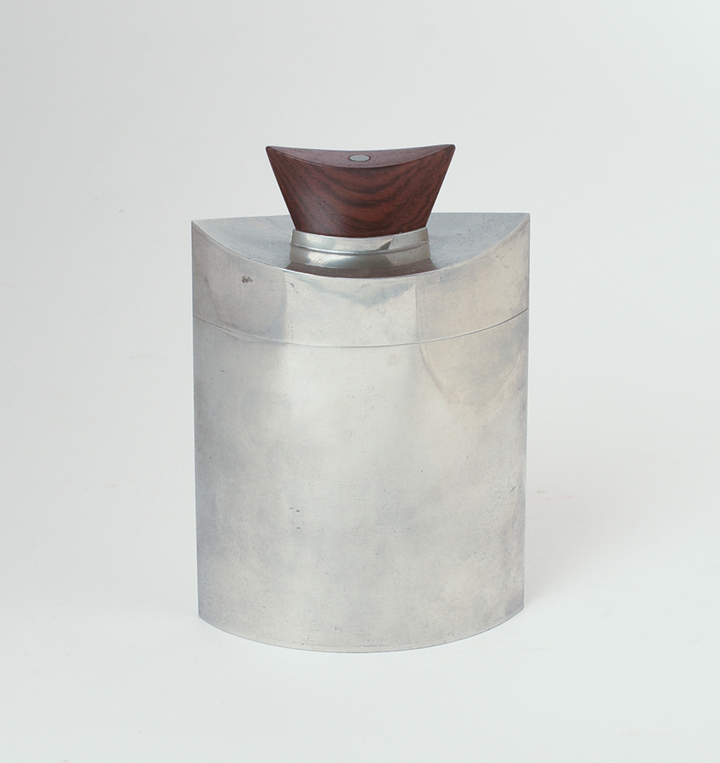 MID CENTURY MODERN PEWTER CONTAINER.
