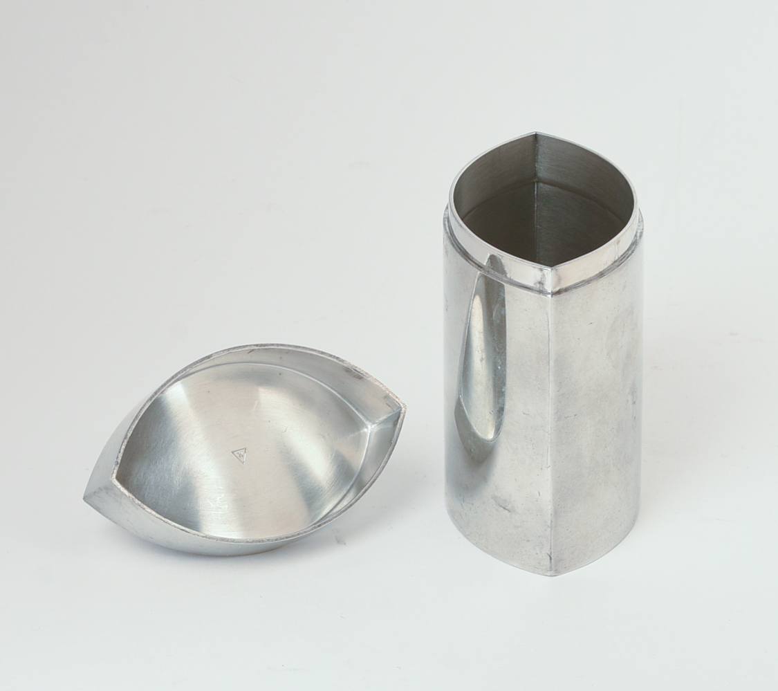 MID CENTURY MODERN PEWTER CONTAINER.