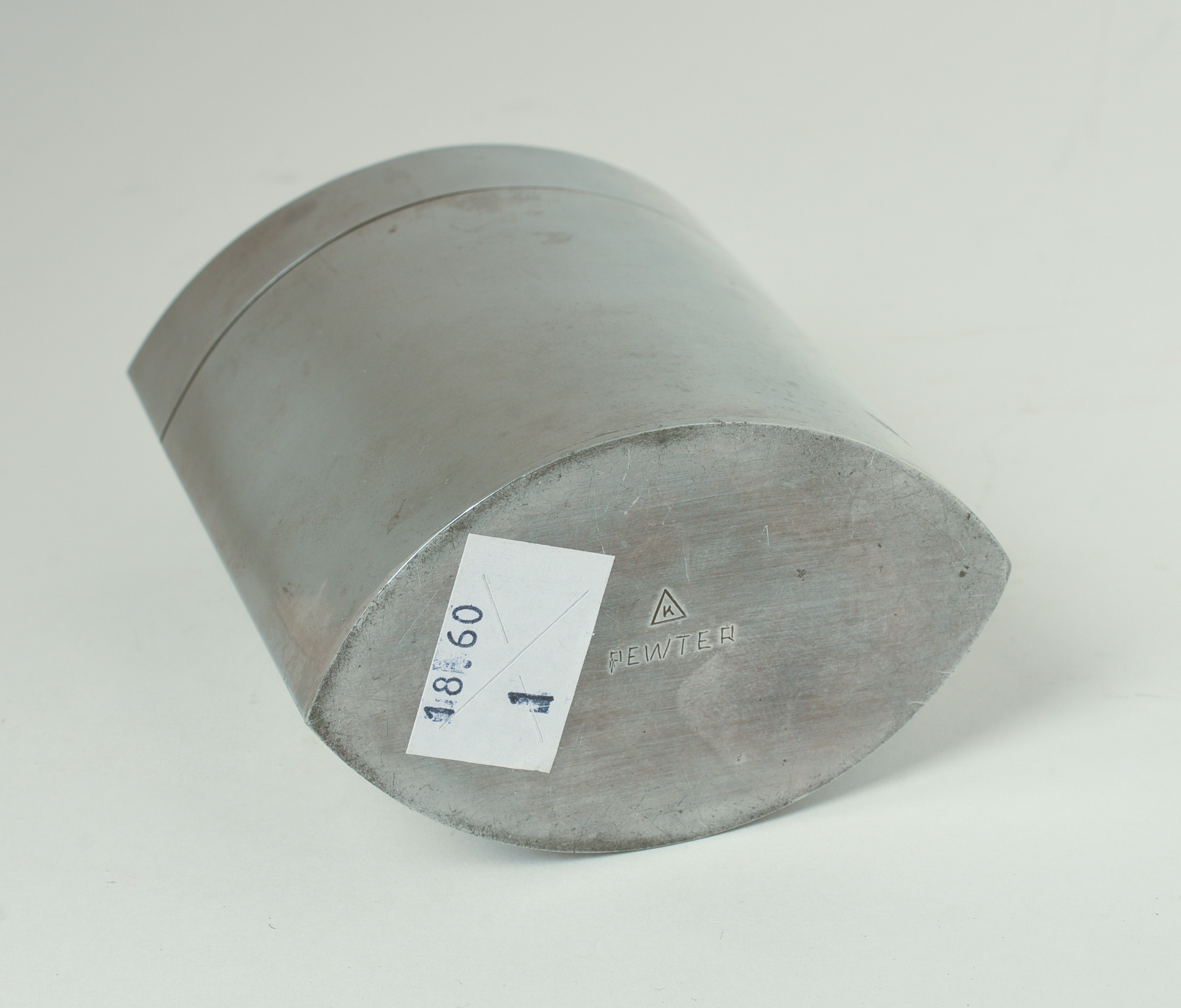 MID CENTURY MODERN PEWTER CONTAINER.