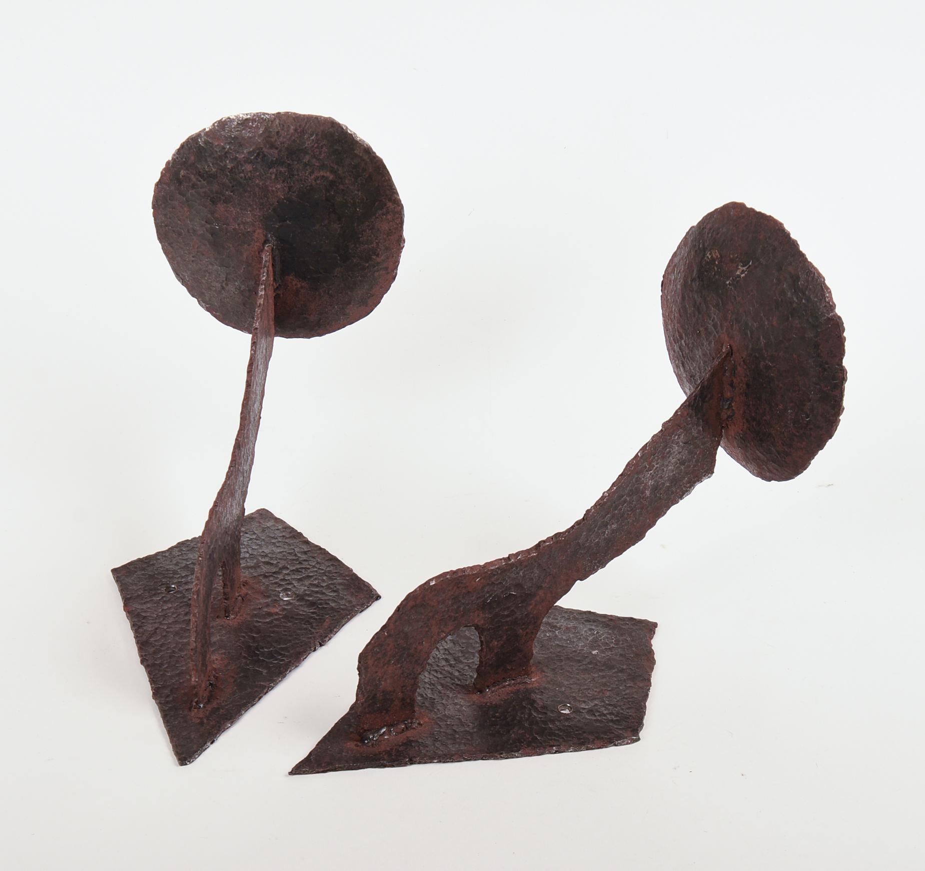 PAIR OF MID CENTURY STEEL SCULPTURES.