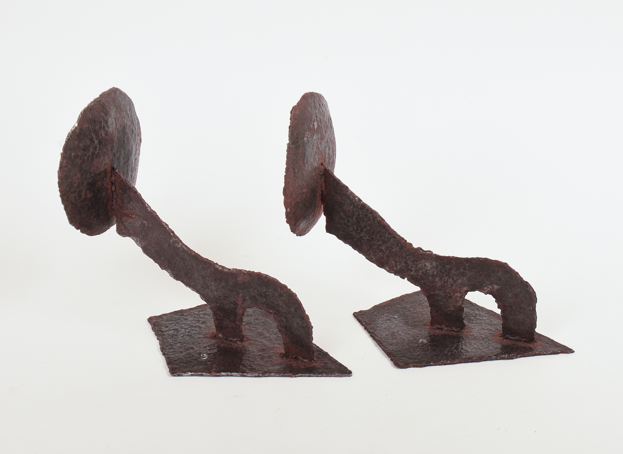 PAIR OF MID CENTURY STEEL SCULPTURES.