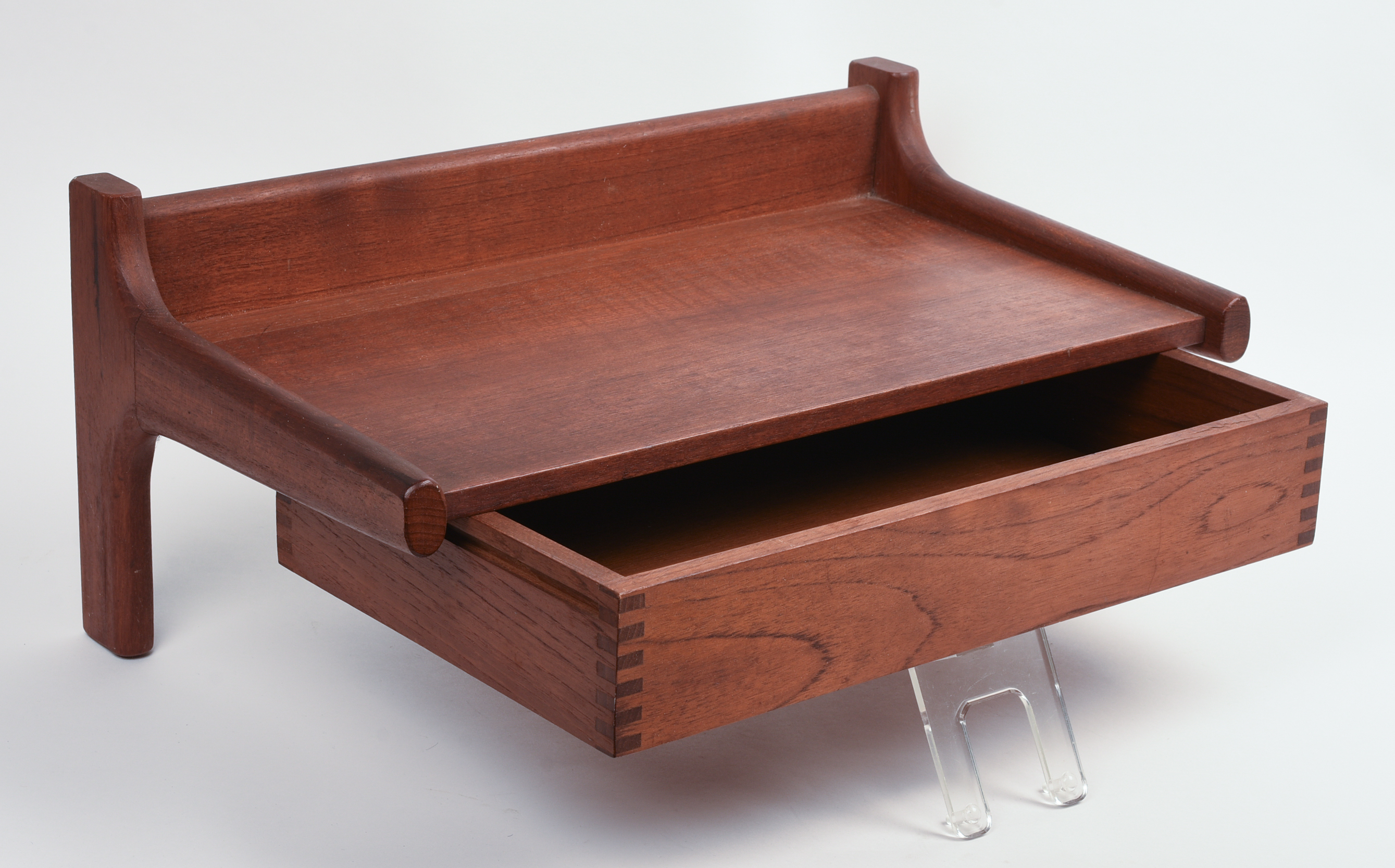 MID CENTURY MODERN WALL SHELF WITH DRAWER.