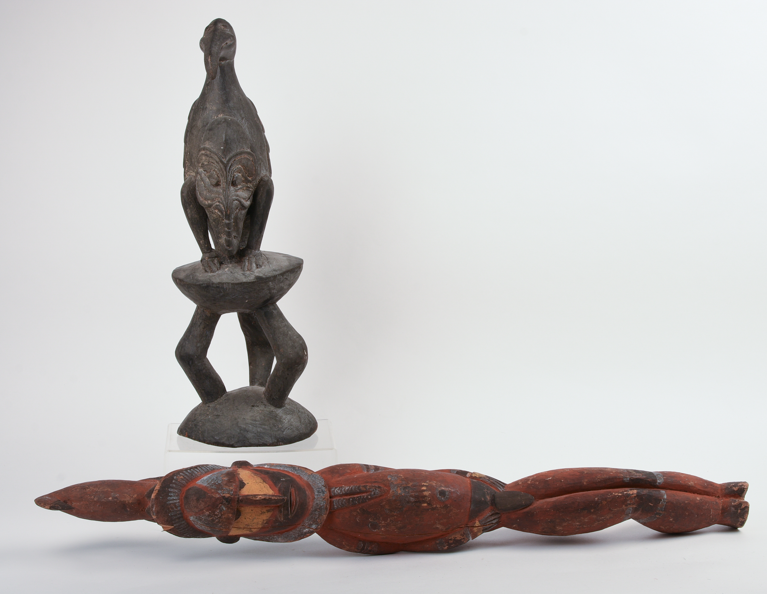 TWO AFRICAN CARVED WOODEN SCULPTURES.