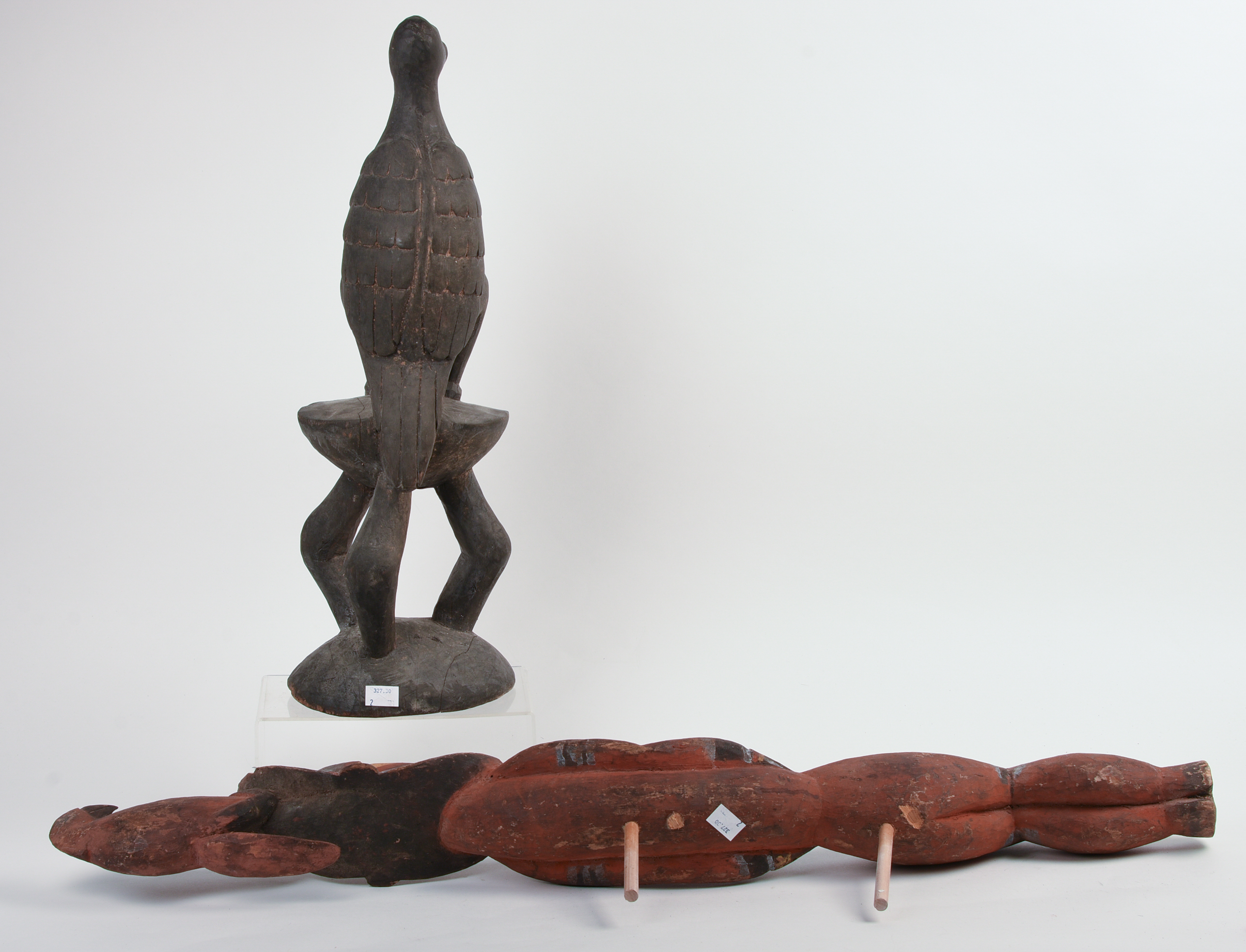 TWO AFRICAN CARVED WOODEN SCULPTURES.