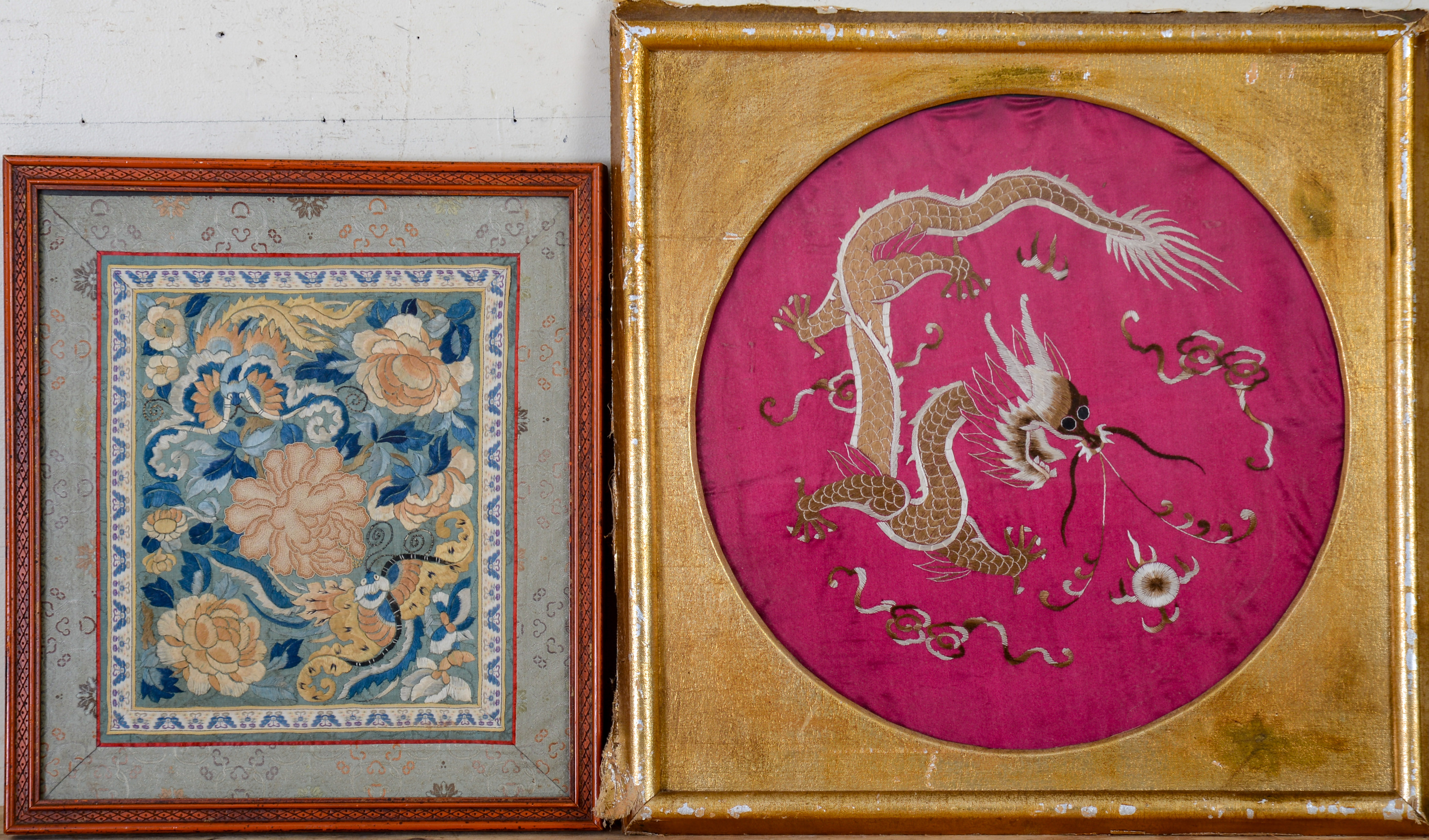 TWO FRAMED CHINESE EMBROIDERED PANELS.