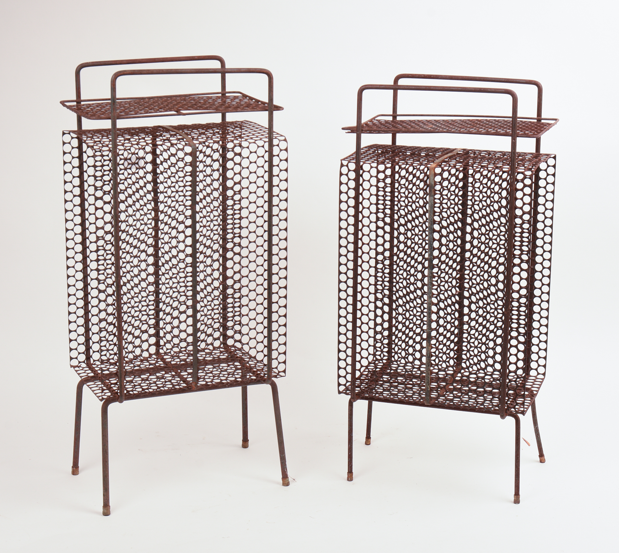 PAIR OF METAL MAGAZINE RACKS.