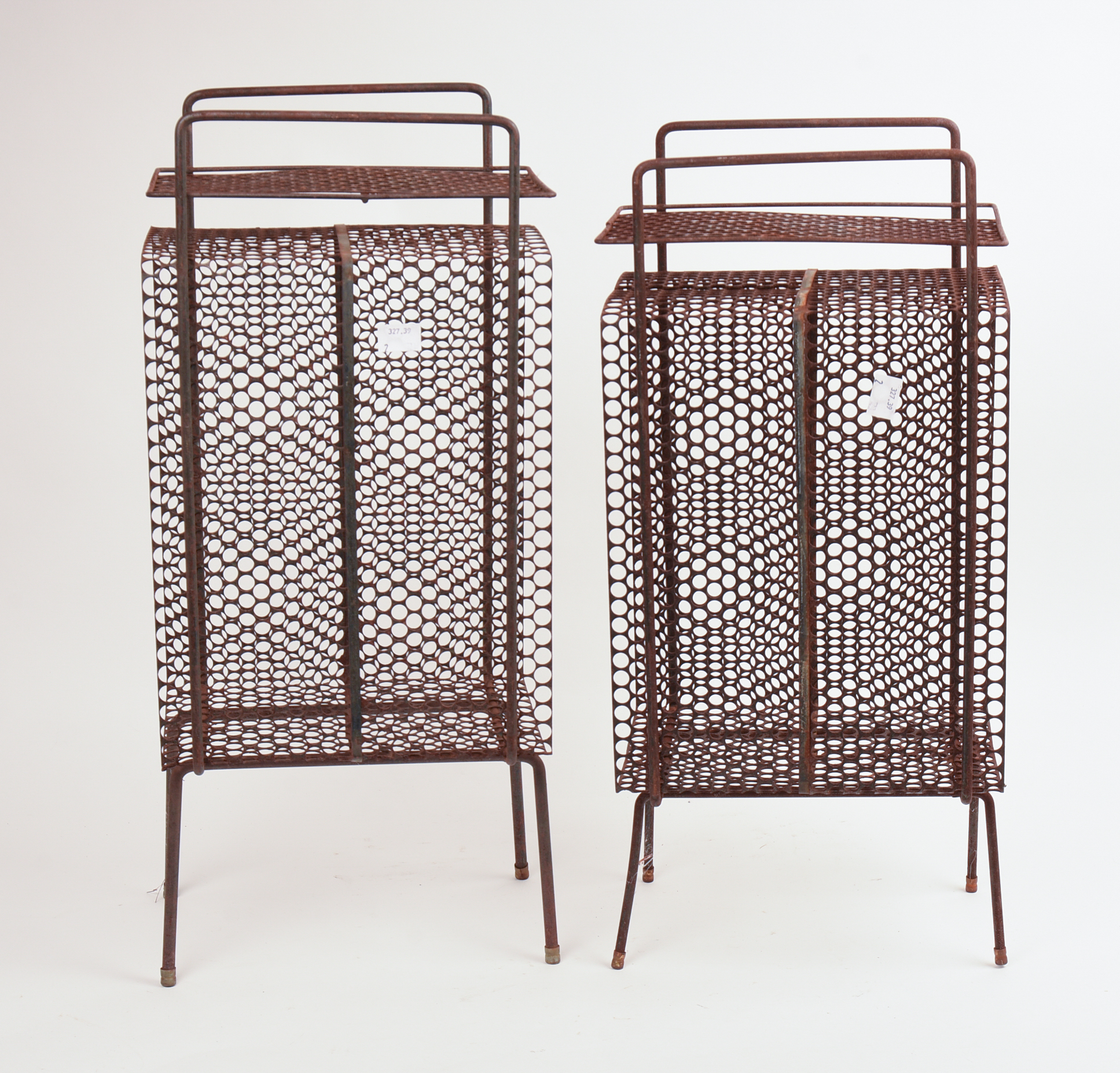PAIR OF METAL MAGAZINE RACKS.