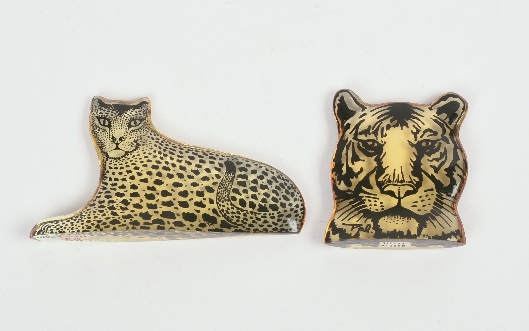 TWO LUCITE BIG CATS BY ABRAHAM PALATNIK.