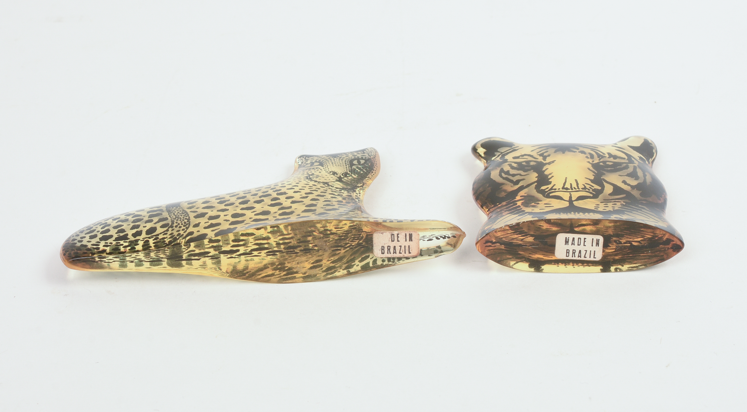 TWO LUCITE BIG CATS BY ABRAHAM PALATNIK.