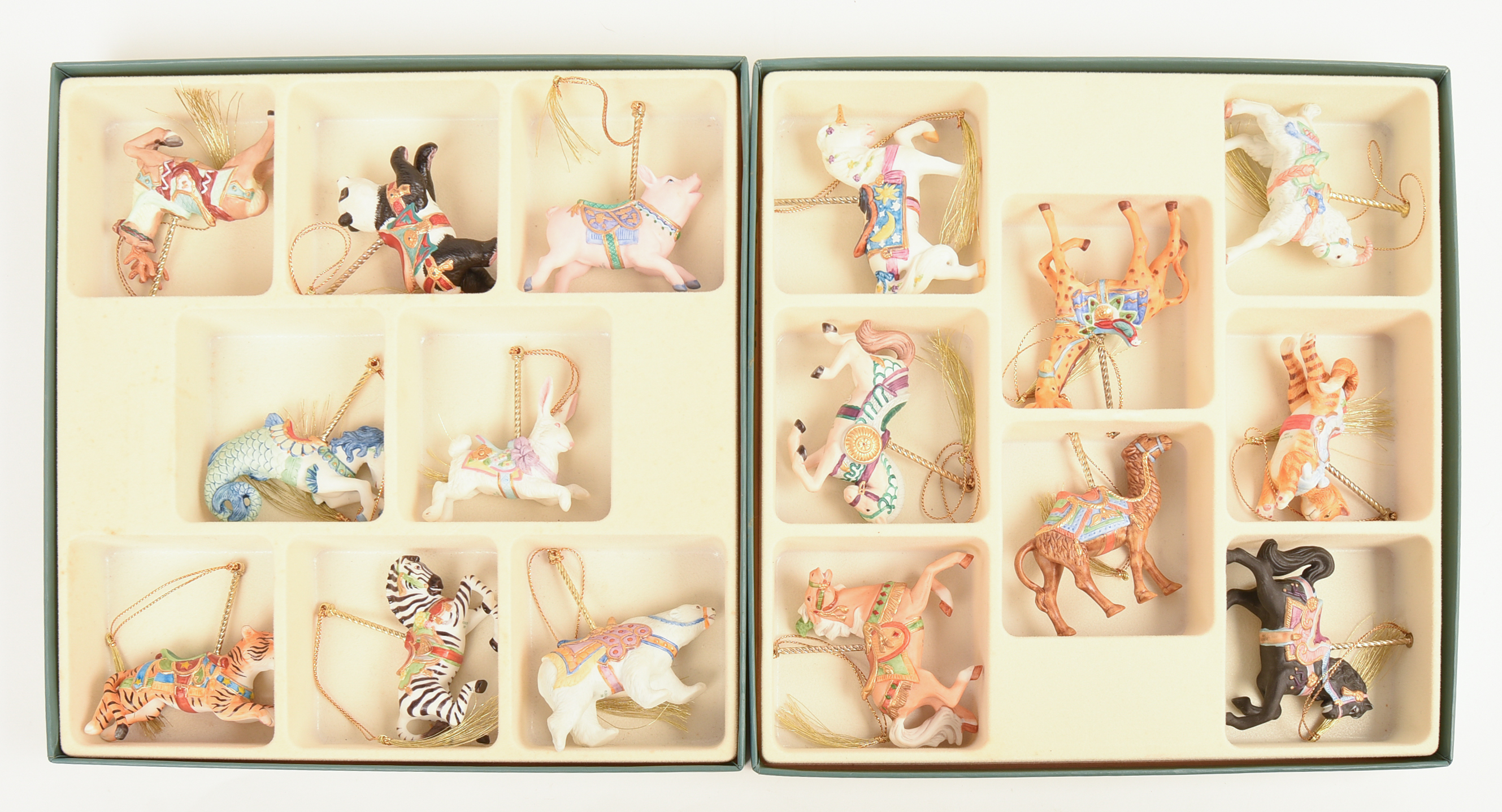 TWENTY FOUR LENOX CAROUSEL ANIMAL CHRISTMAS ORNAMENTS.