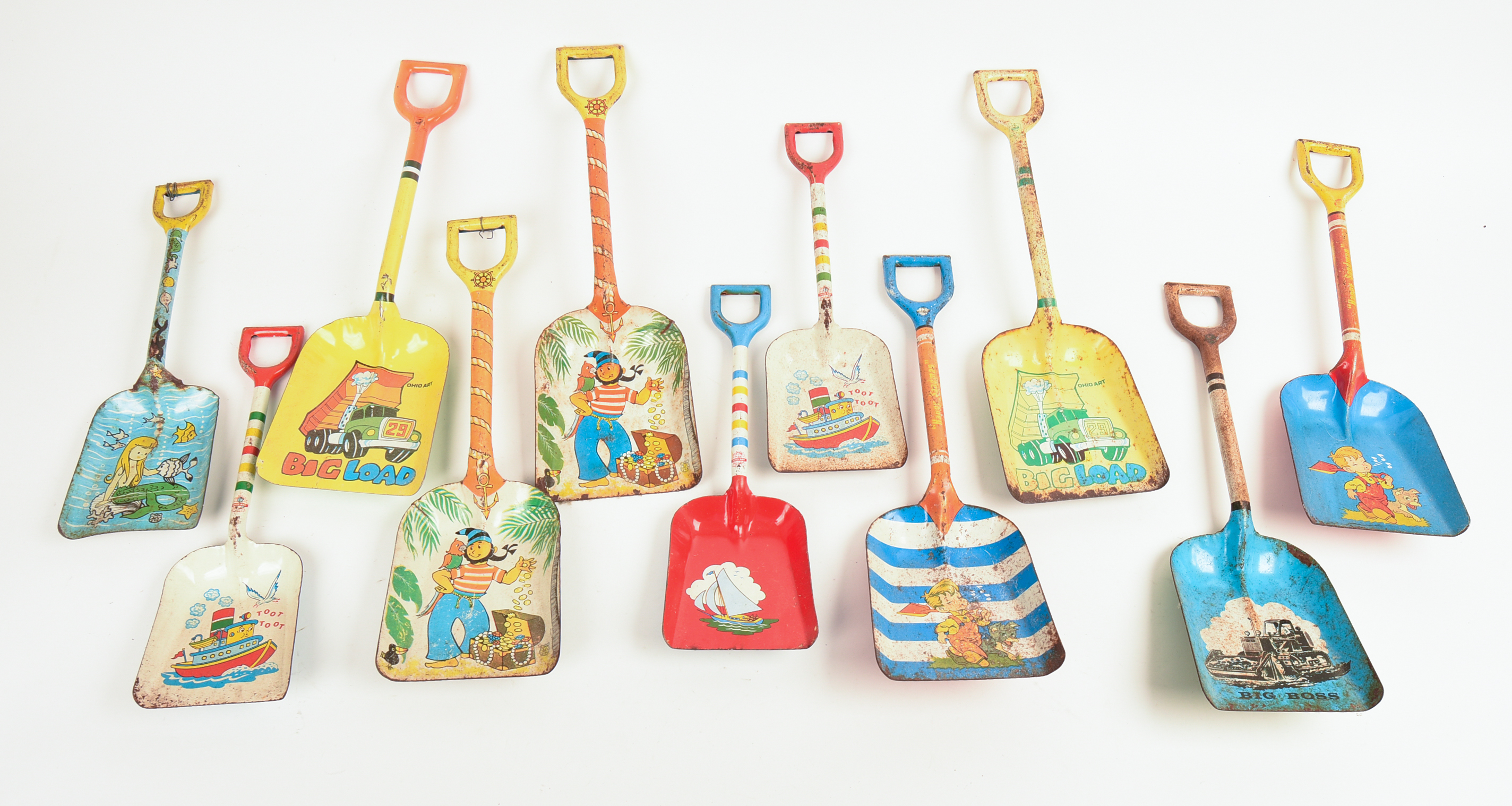 Large Collection of Tin Lithograph Shovels.
