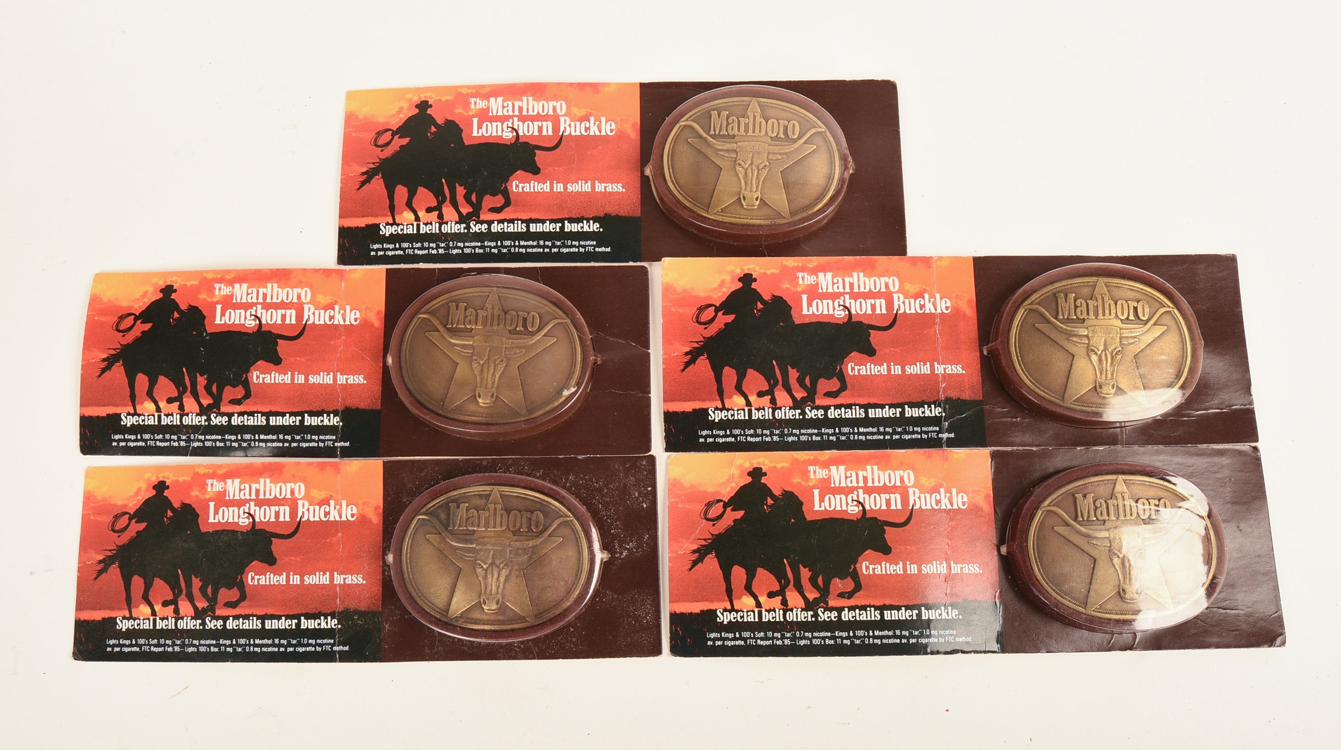 Five Brass Marlboro Longhorn Buckles.