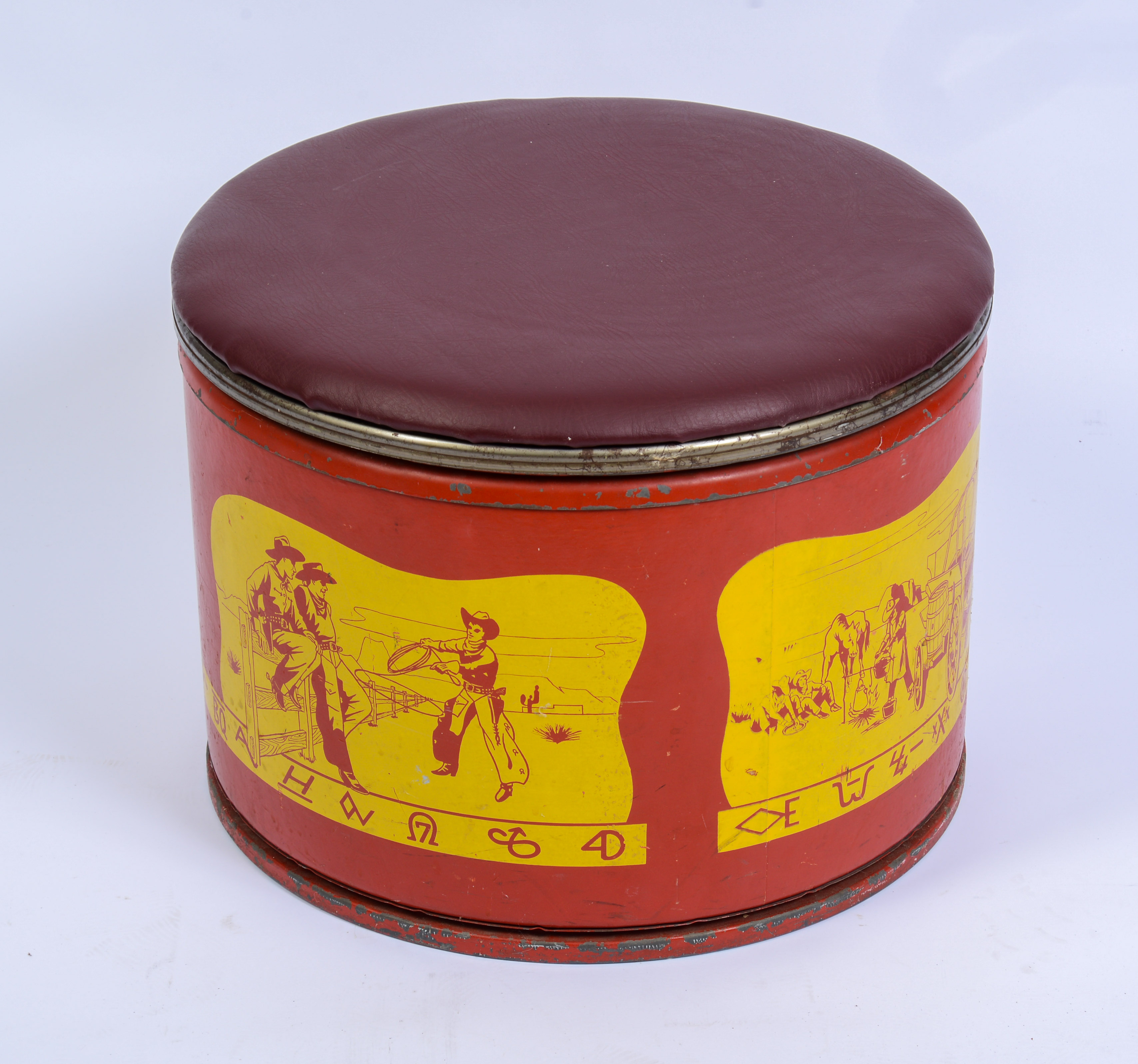 Large Metal Tin With Cowboys.