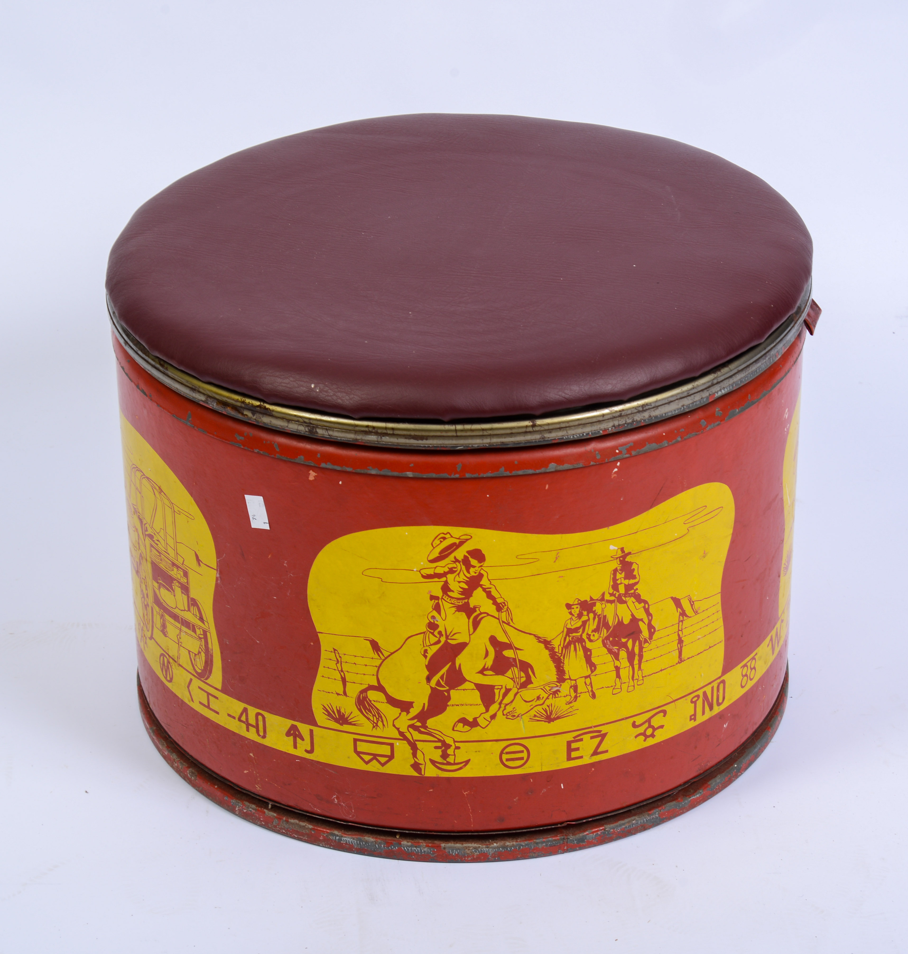 Large Metal Tin With Cowboys.