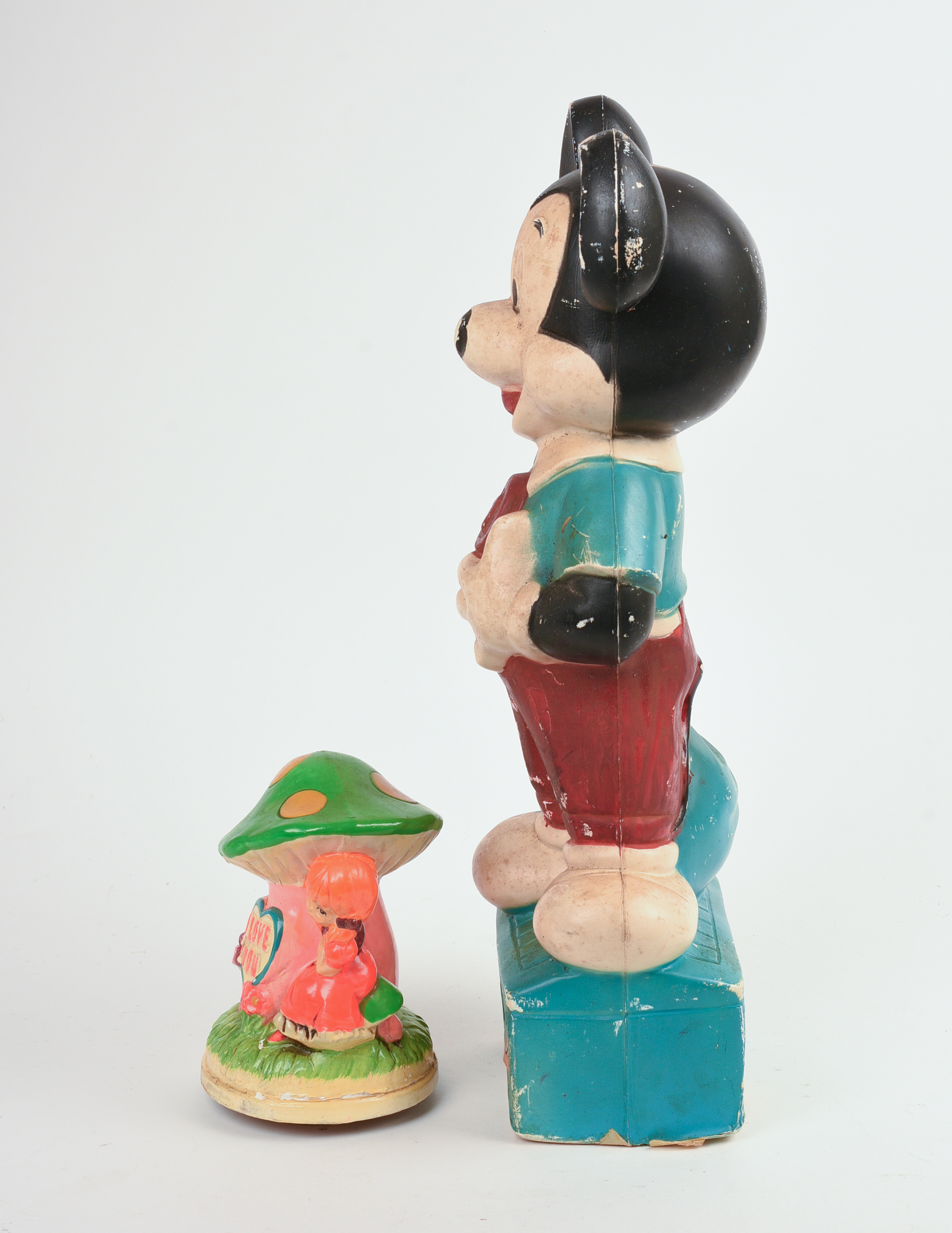 Mickey Mouse Figure and a Mushroom Music Box.