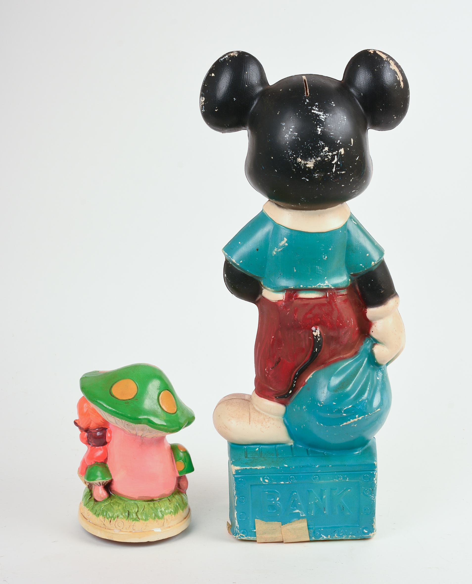 Mickey Mouse Figure and a Mushroom Music Box.