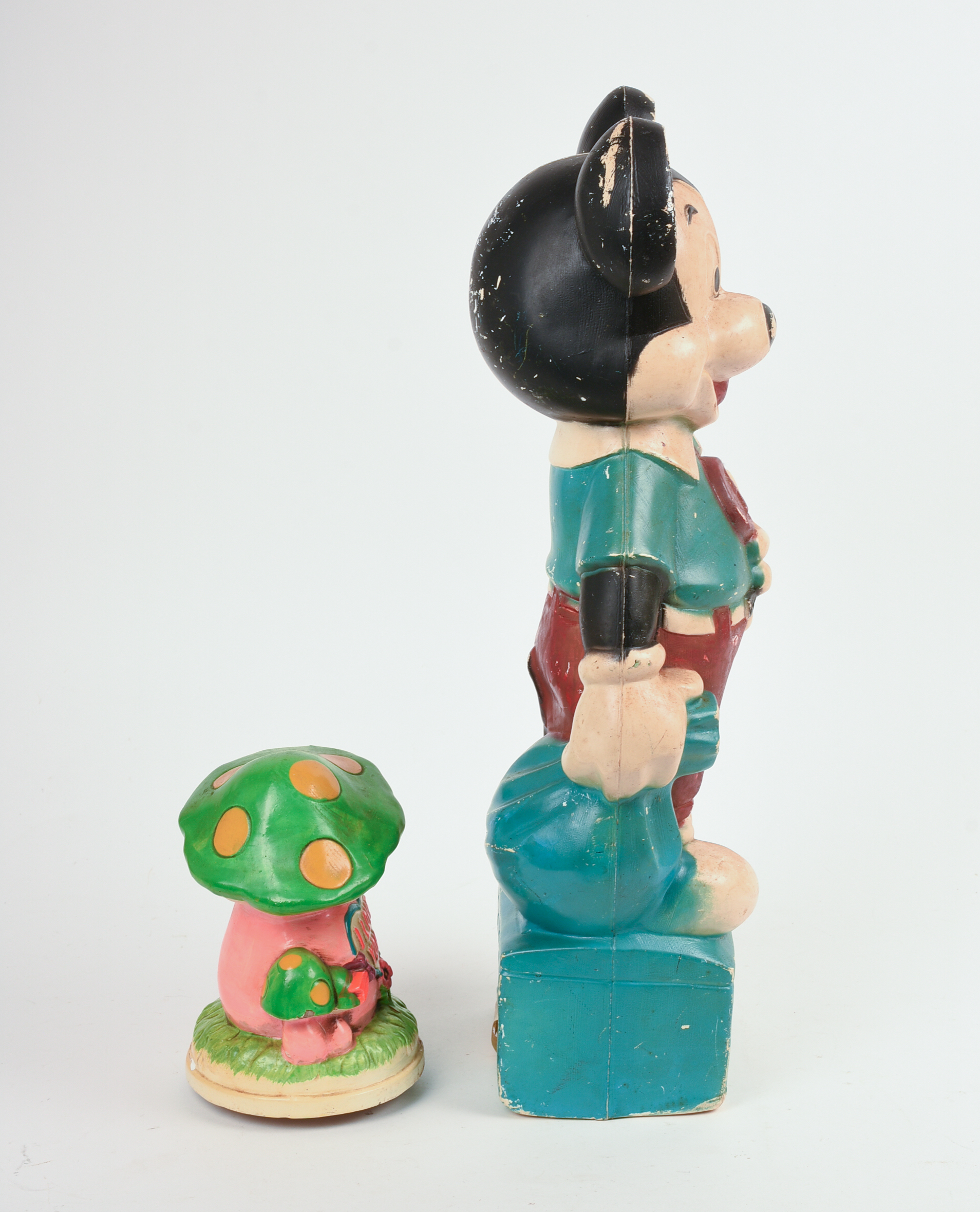 Mickey Mouse Figure and a Mushroom Music Box.