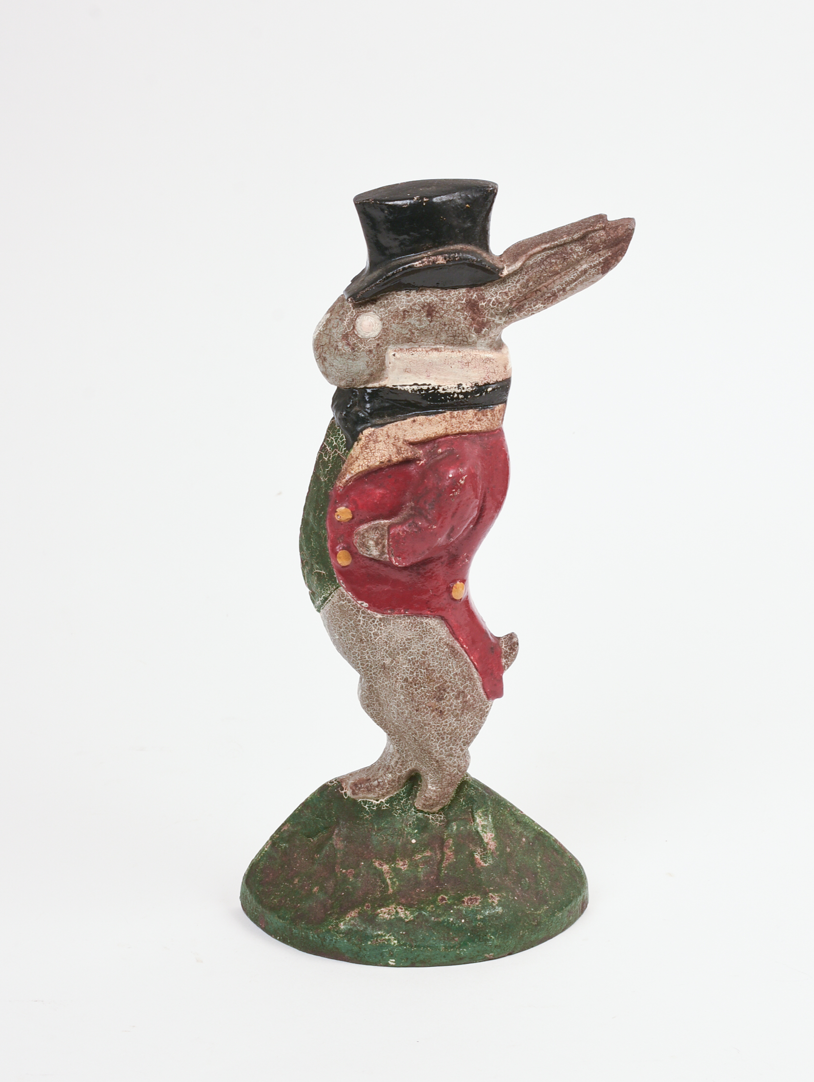 CAST IRON RABBIT IN TOP HAT DOORSTOP.