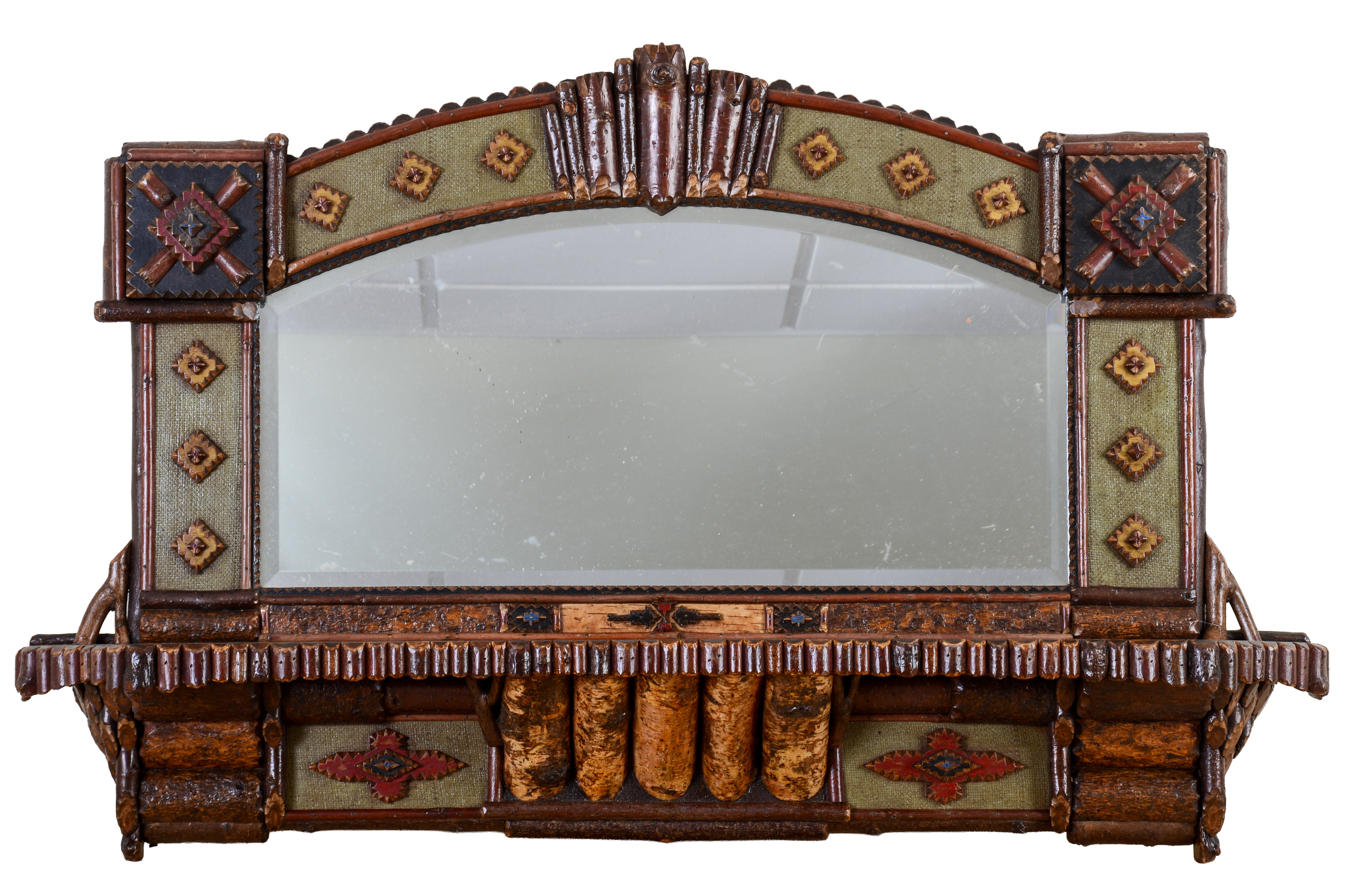 ADIRONDACK MIRROR WITH SHELF.