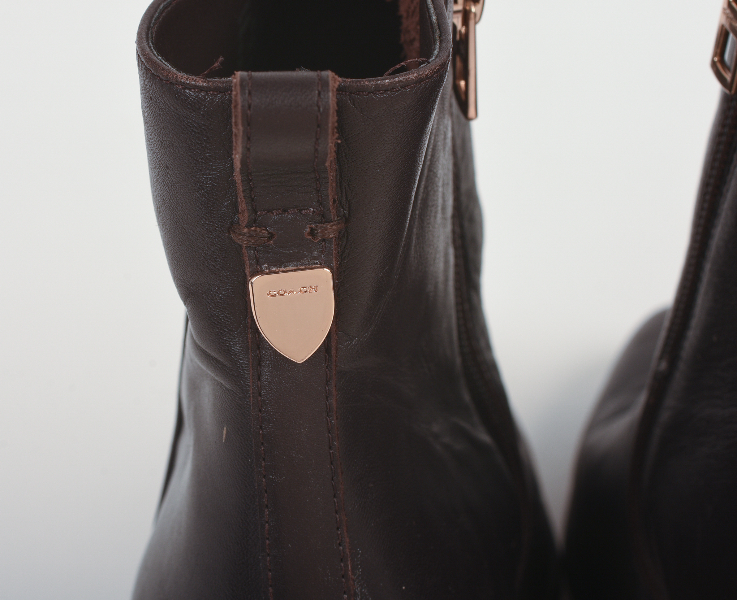 COACH LEATHER BOOTS, SIZE 8.
