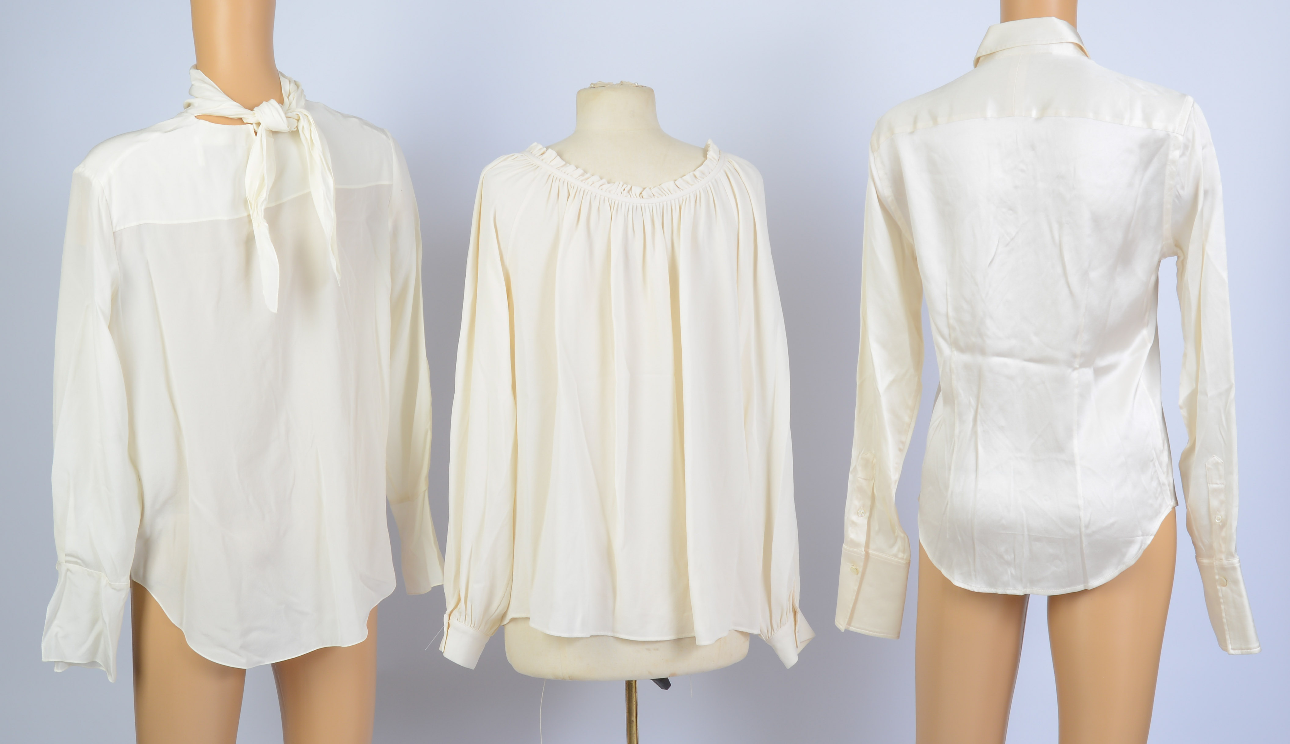 THREE SILK DESIGNER WOMEN'S SHIRTS.