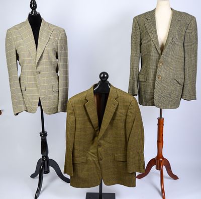 THREE MEN'S DESIGNER BLAZERS. Burberry via Peter's Clothiers, Kansas, size 44, length 31 inches 