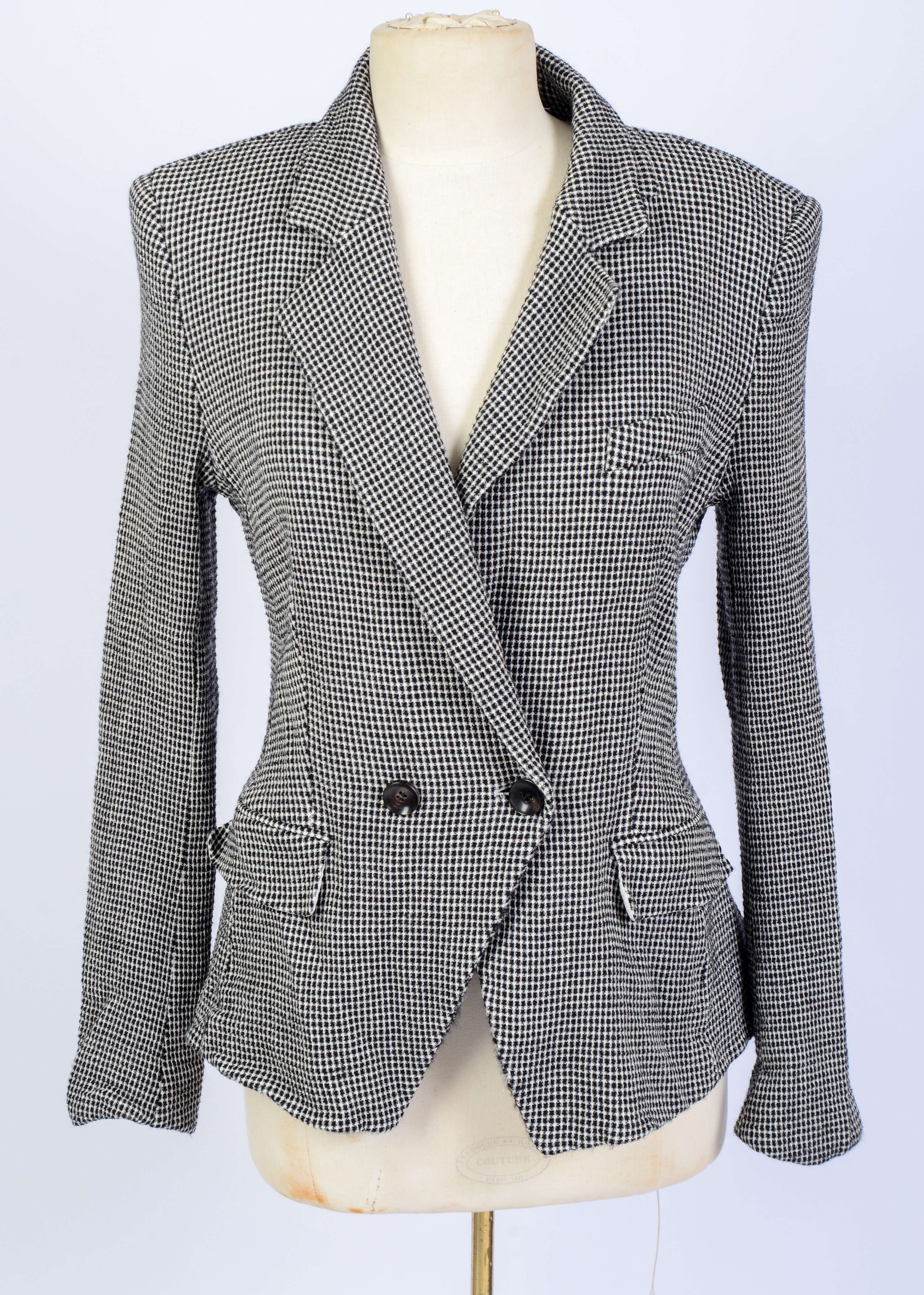 ESCADA BLACK CHECK BLAZER, SIZE 40.