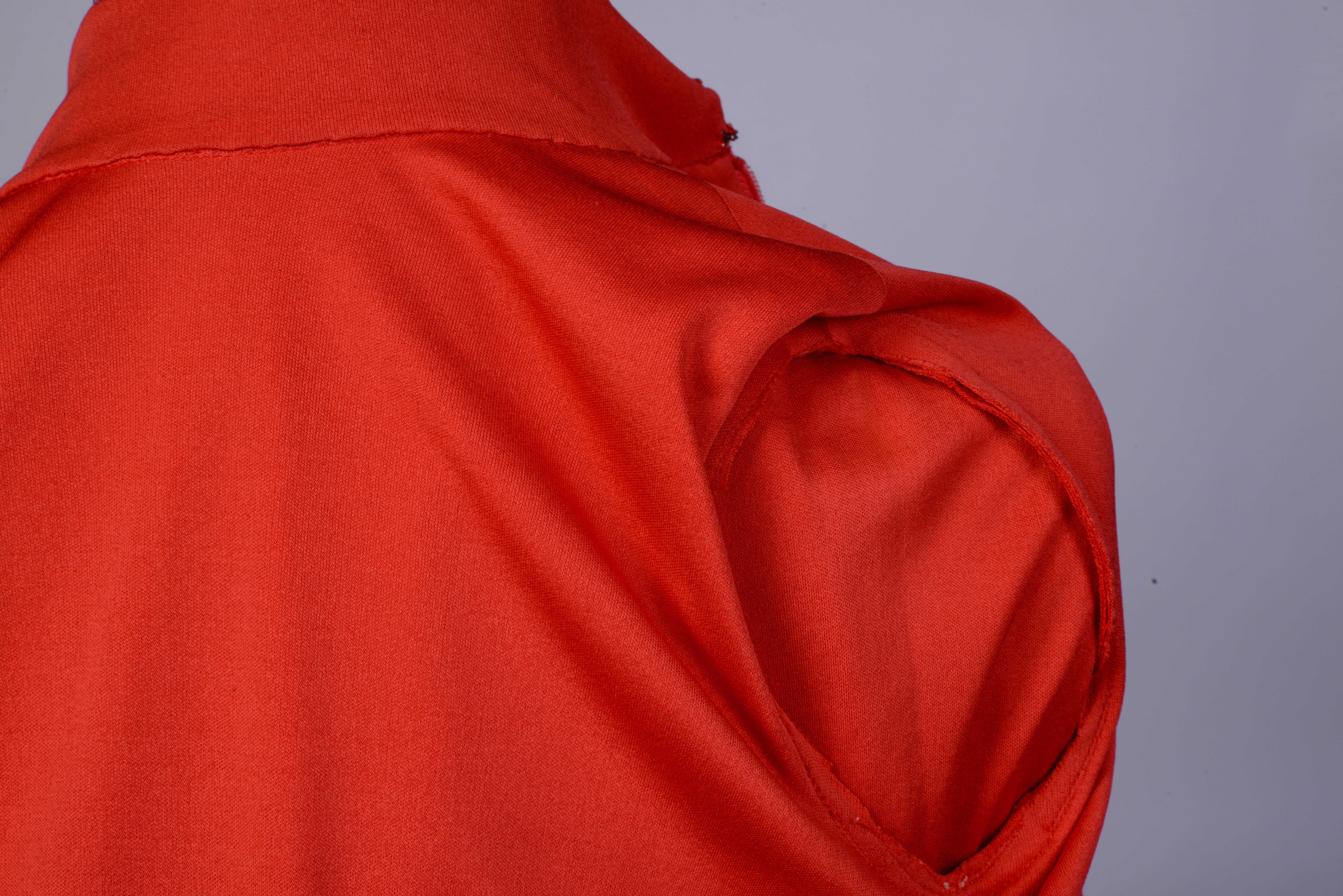 HAND PAINTED RED TIERED CHIFFON DRESS.