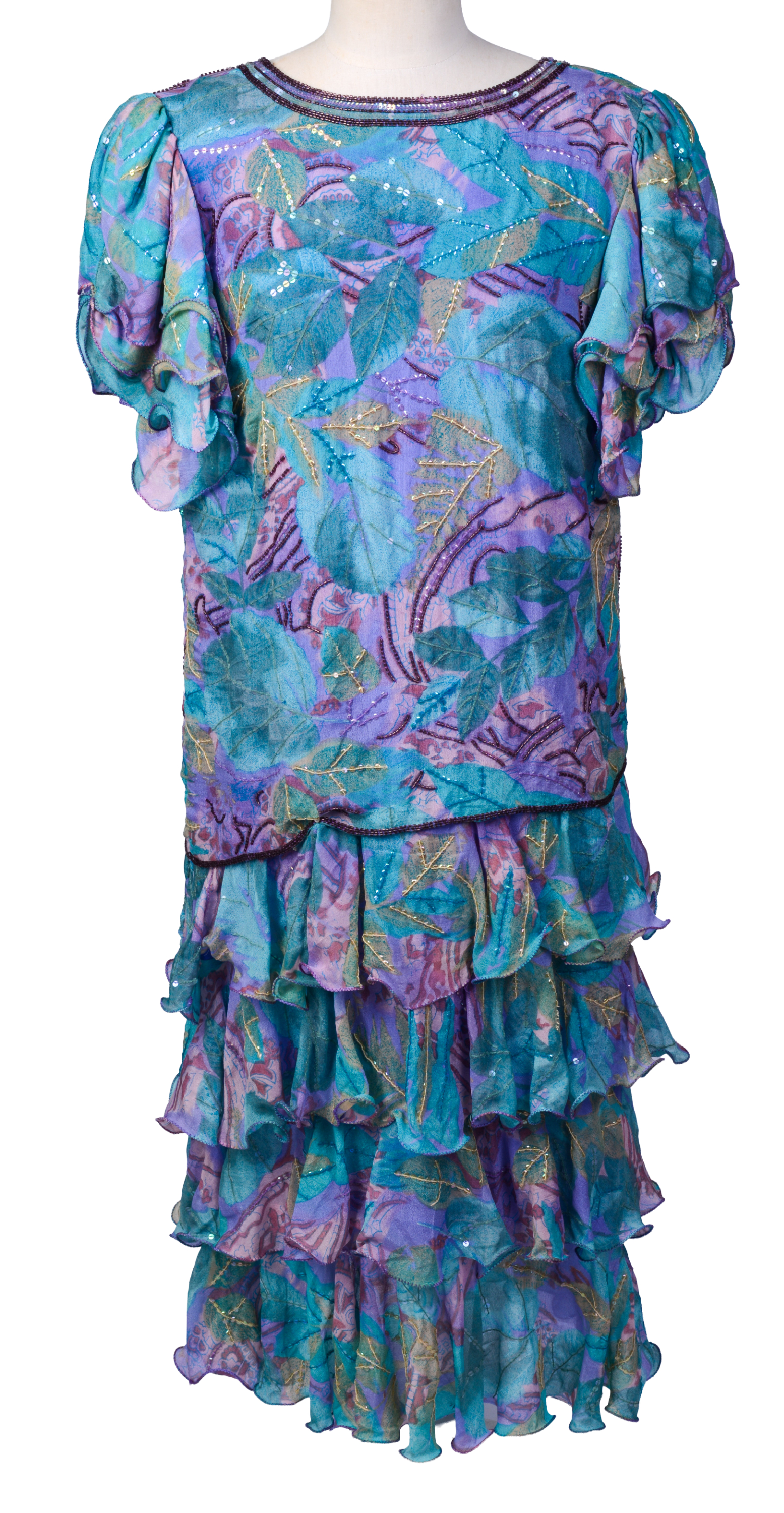 SAKS FIFTH AVENUE TIERED CHIFFON DRESS.