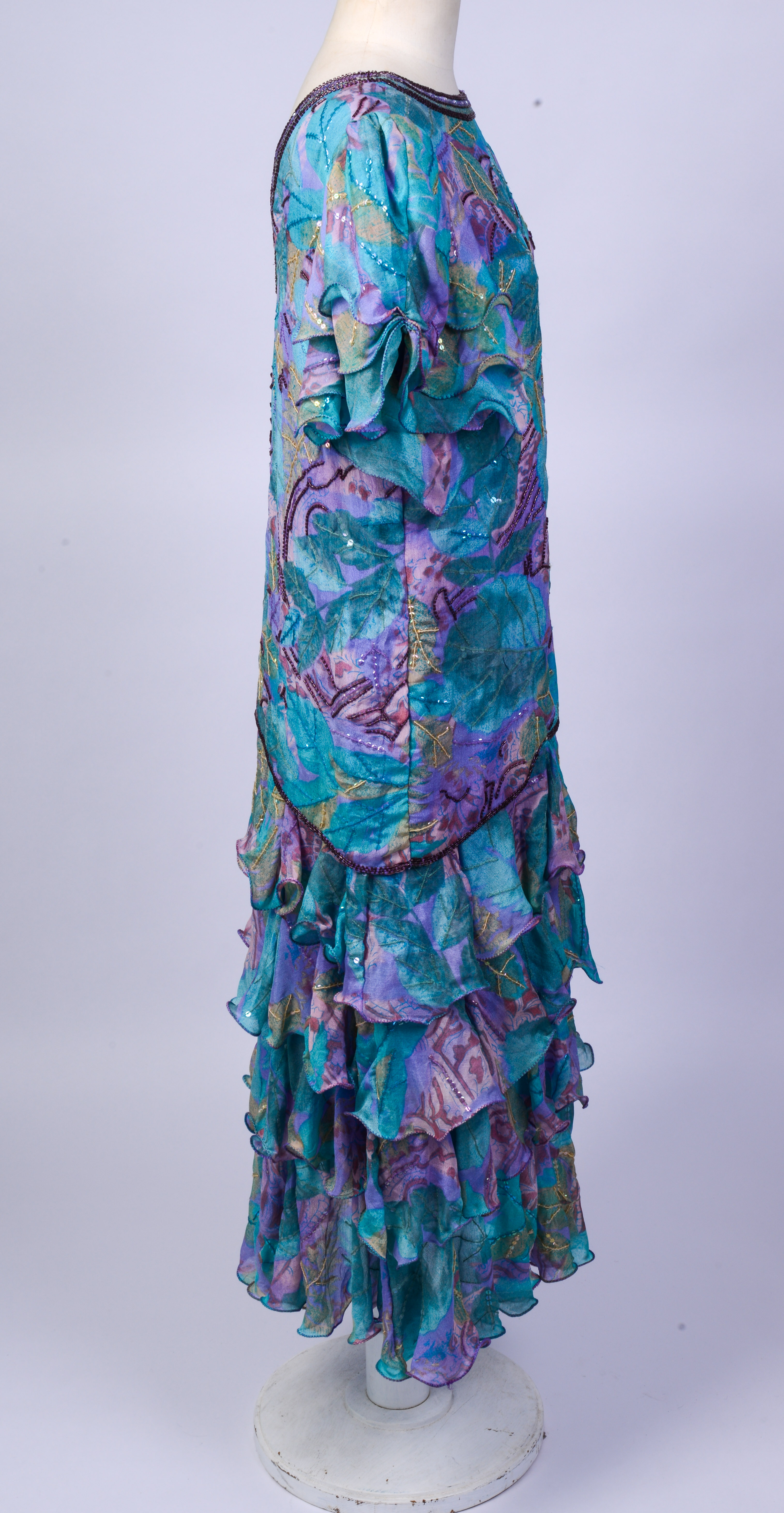 SAKS FIFTH AVENUE TIERED CHIFFON DRESS.