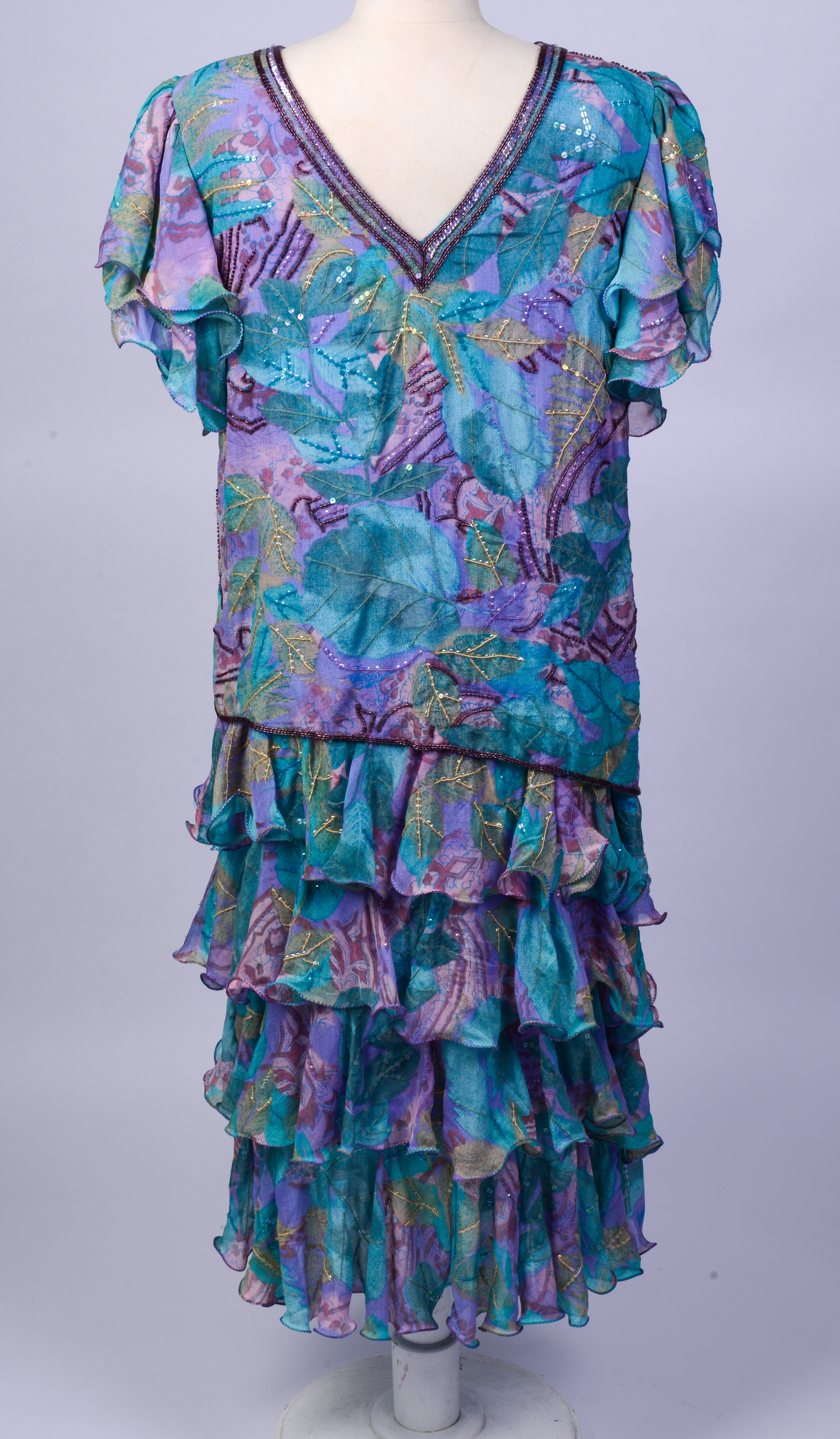 SAKS FIFTH AVENUE TIERED CHIFFON DRESS.
